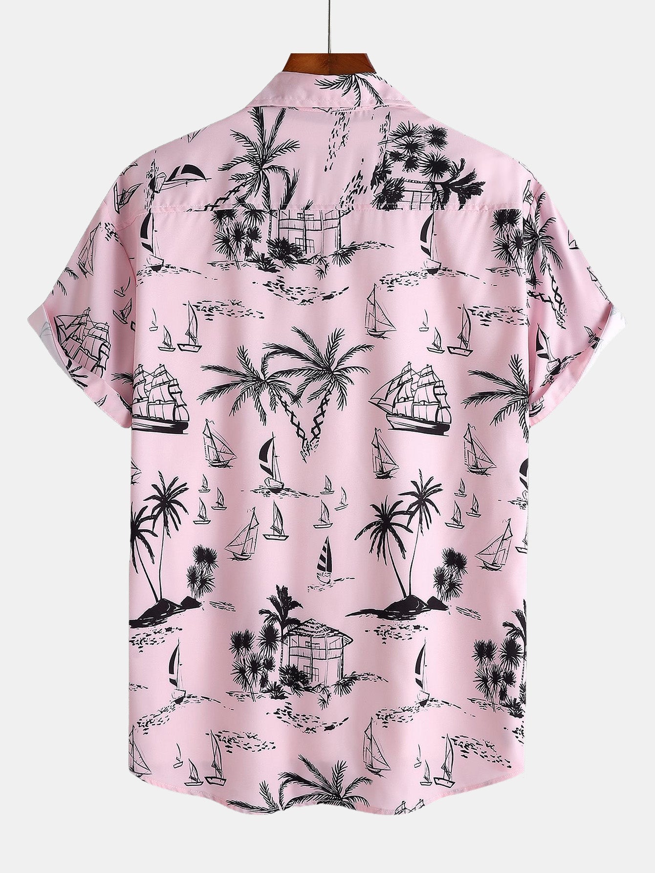 Palm Treeleboat Print Button Up Shirt & Swim Shorts