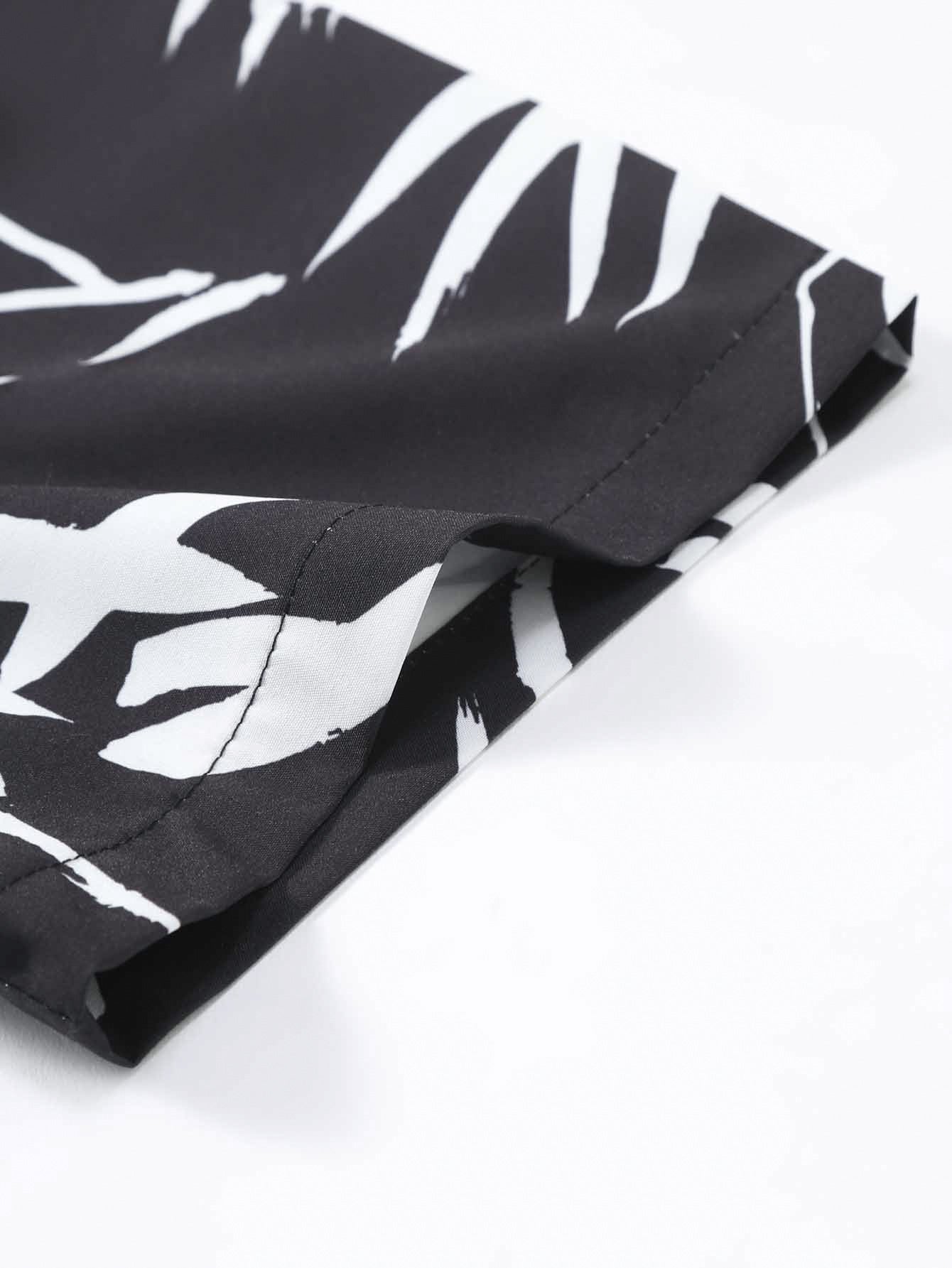 Bamboo Leaves Print Button Up Shirt & Swim Shorts