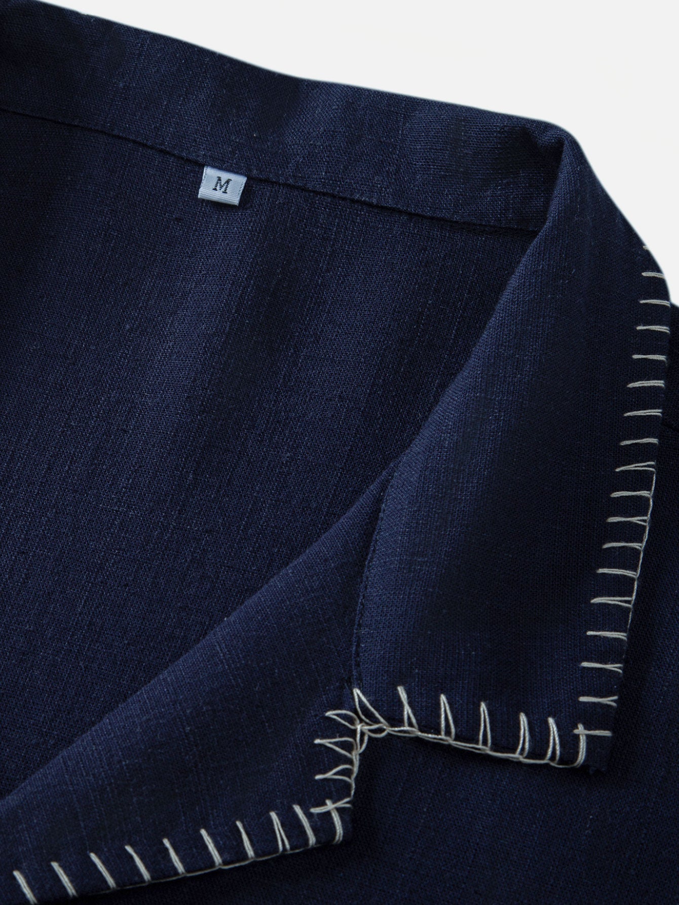 Contrast Stitching Linen Rayon Blend Cuban Shirt & Straight Leg Linen Pants