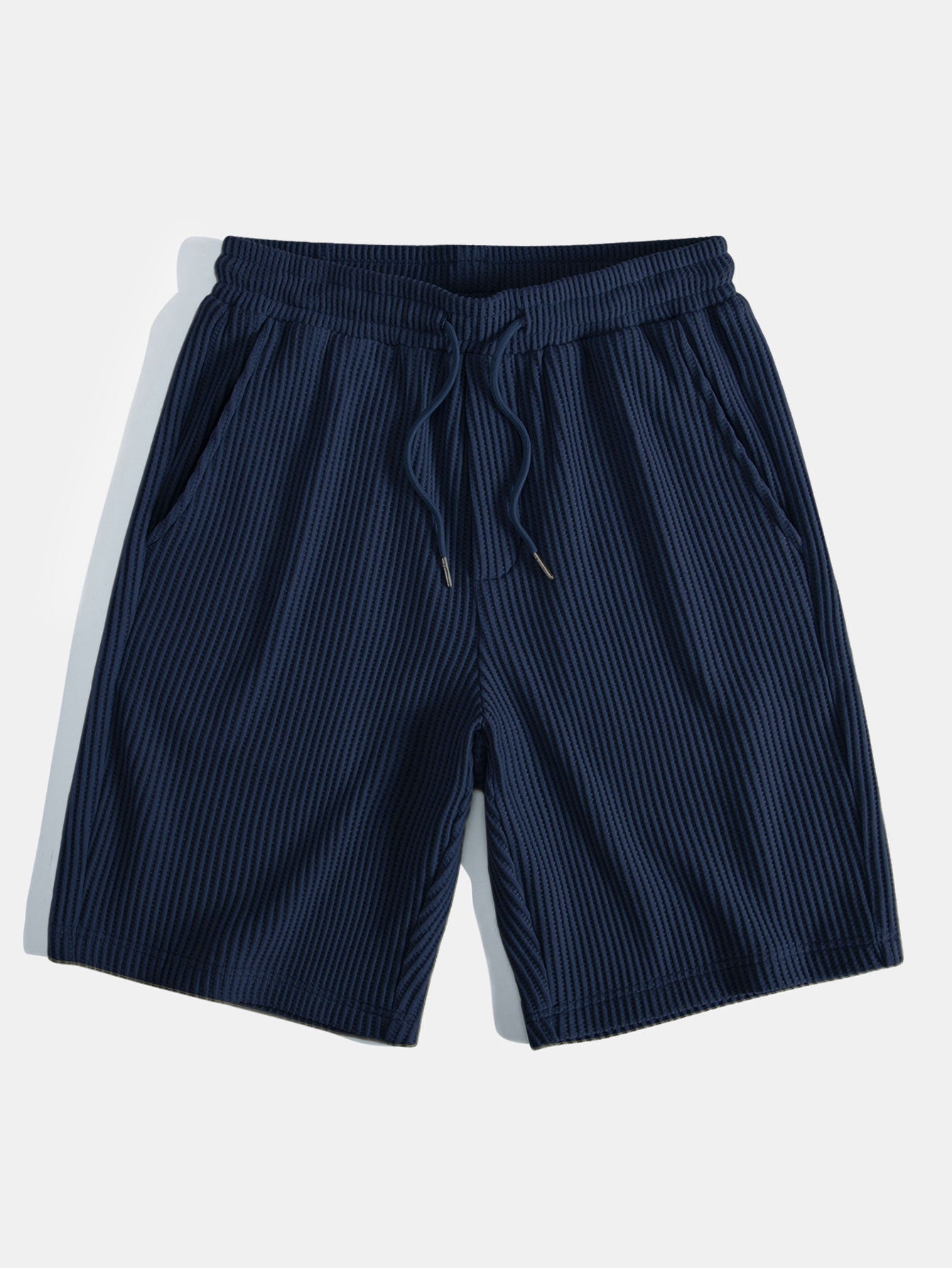 Contrast Knit Waffle Johnny Collar Polo & Drawstring Knitted Waffle Shorts