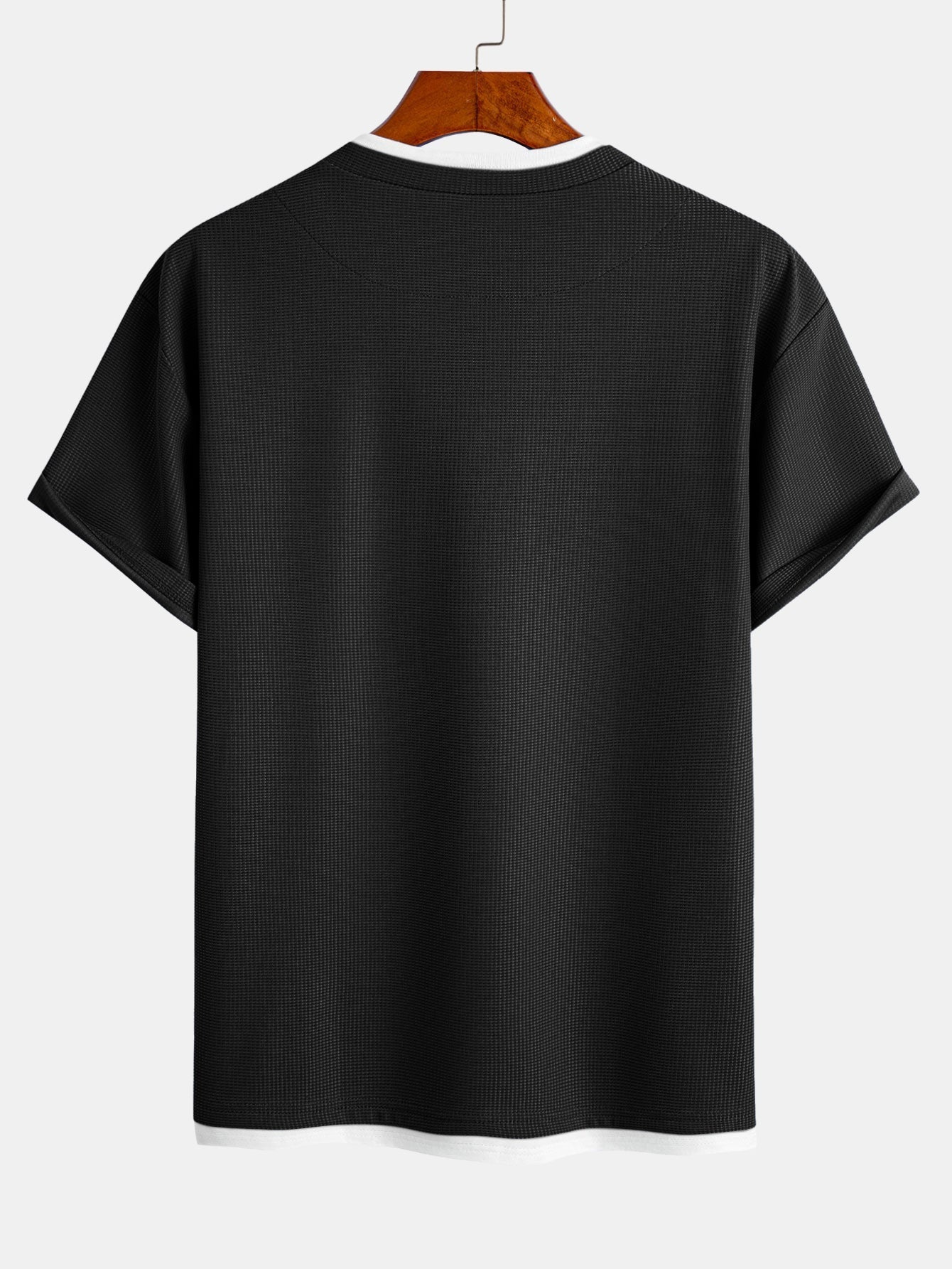 Relax Fit 2 In 1 Notched Collar Waffle T-Shirt & Waffle Pleated Pintuck Straight Leg Pants