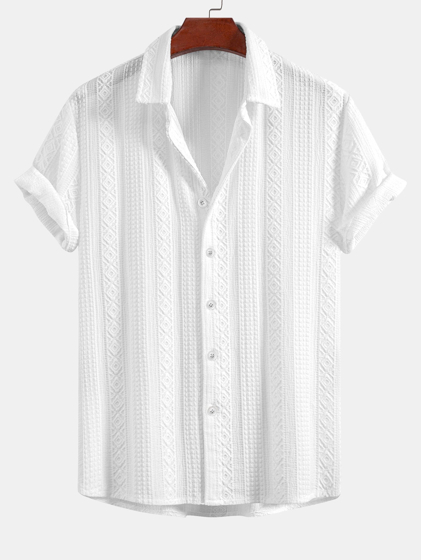 Geometry Jacquard Button Up Shirt & Drawstring 8" Shorts Set
