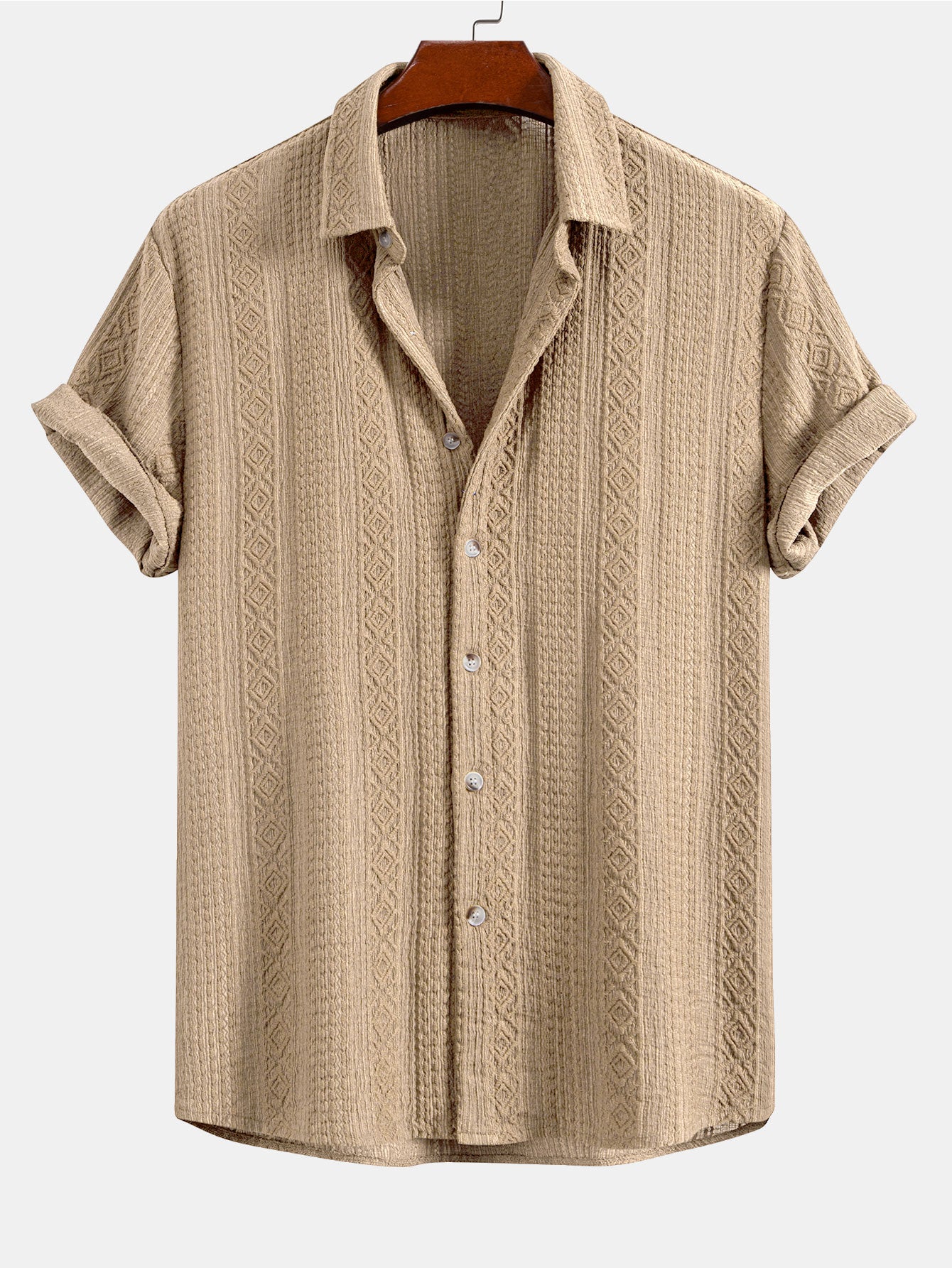Geometric Jacquard Button Up Shirt & Straight Leg Linen Pants