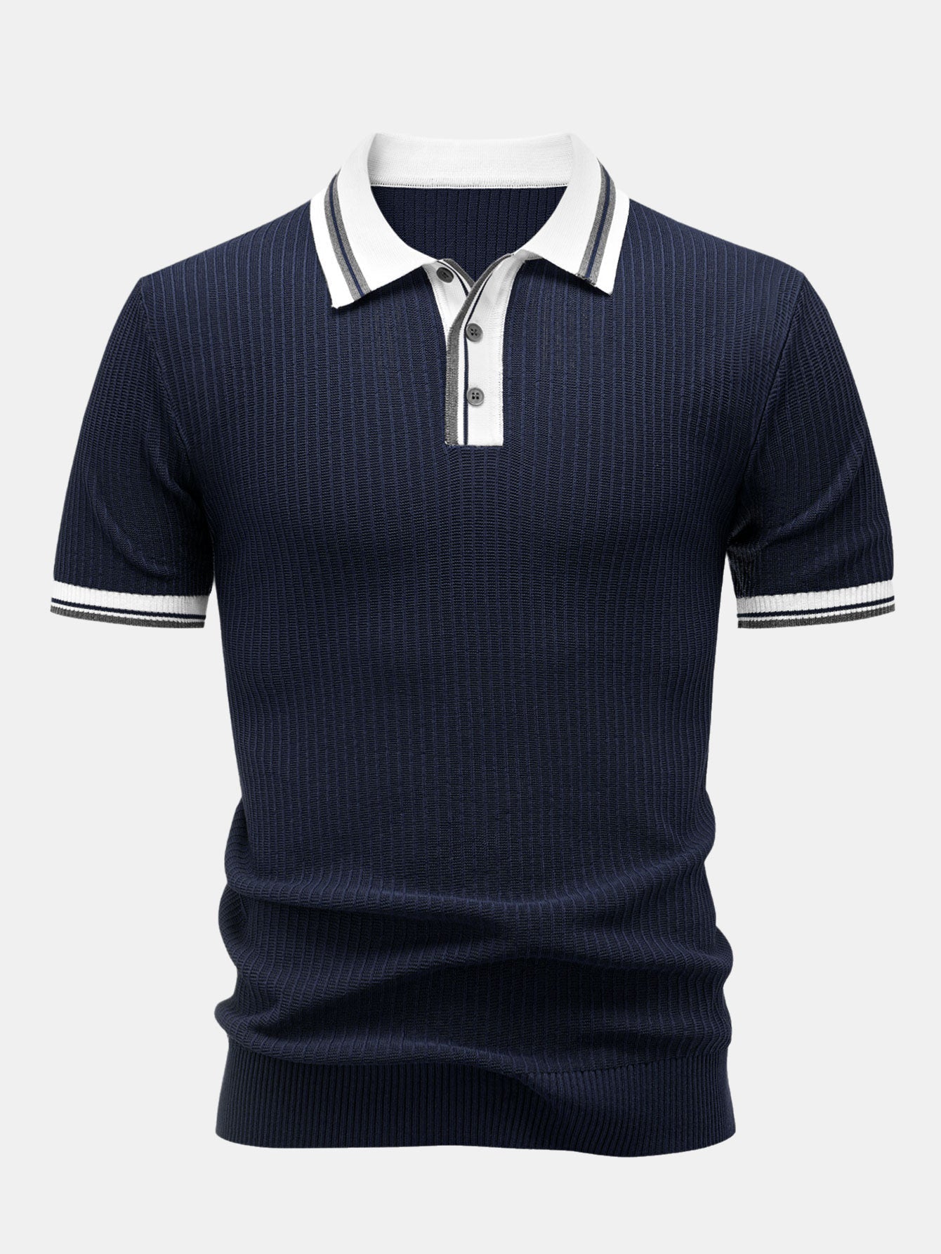 Contrast Trim Knit Polo Shirt & Slim Fit Tapered Trousers