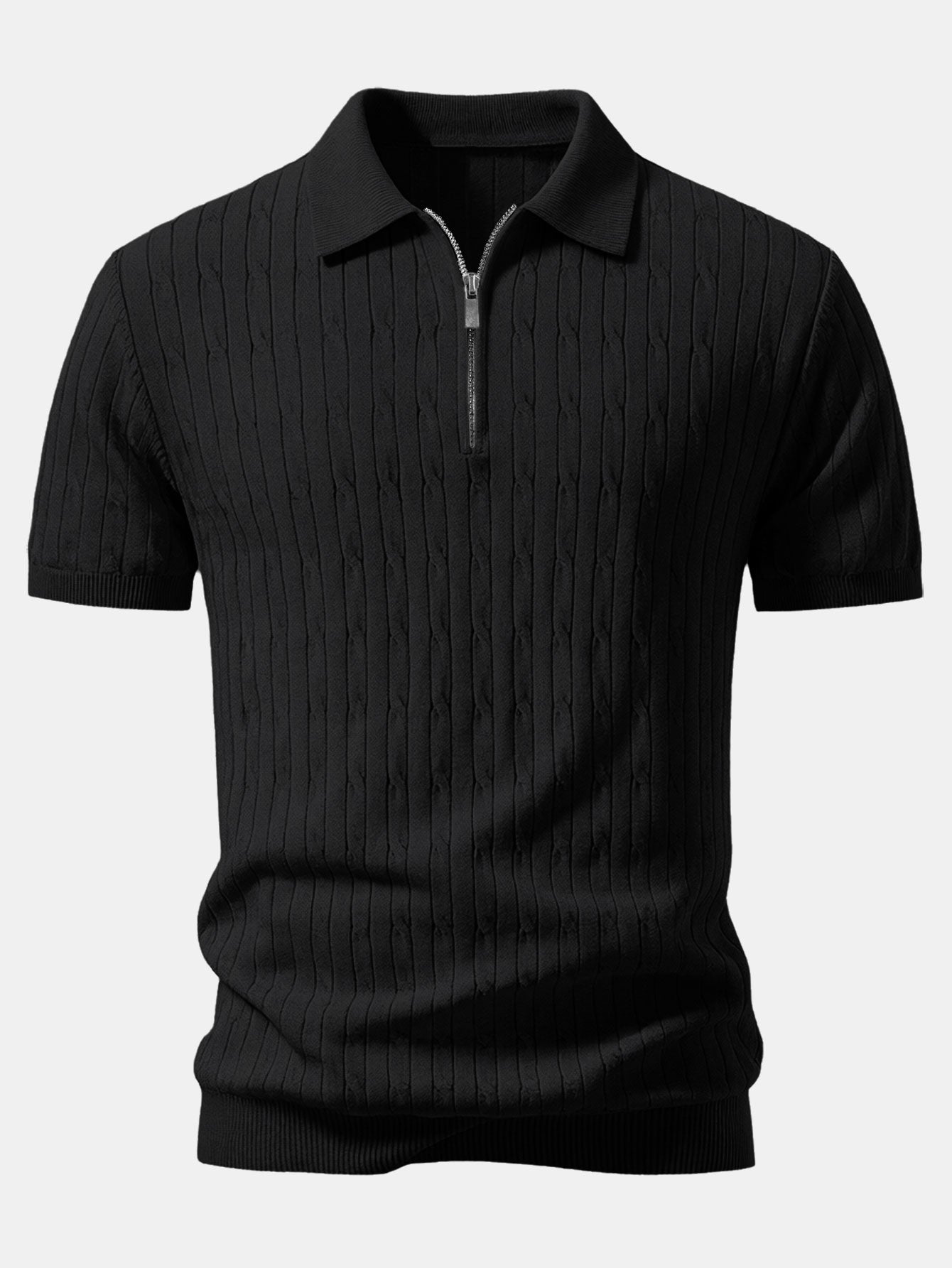 Twisted Jacquard Zipper Knit Polo & Slim Fit Tapered Trousers