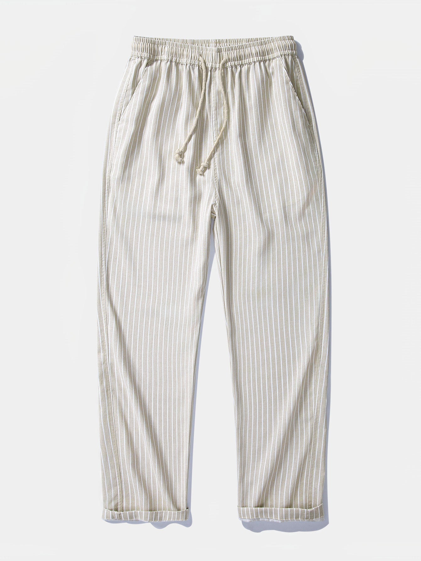 Linen Rayon Blend Button Up Shirt & Stripe Straight Leg Linen Pants