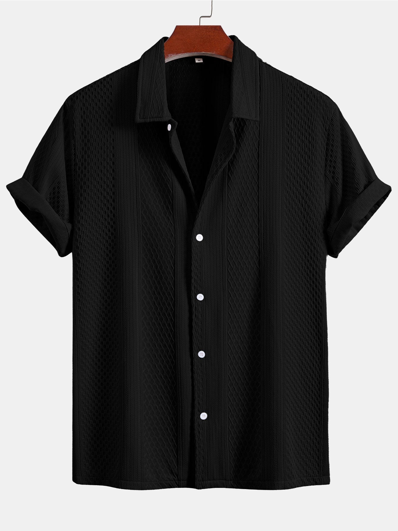 Geometric Jacquard Button Up Shirt & Crinkle Textured Straight Leg Pants