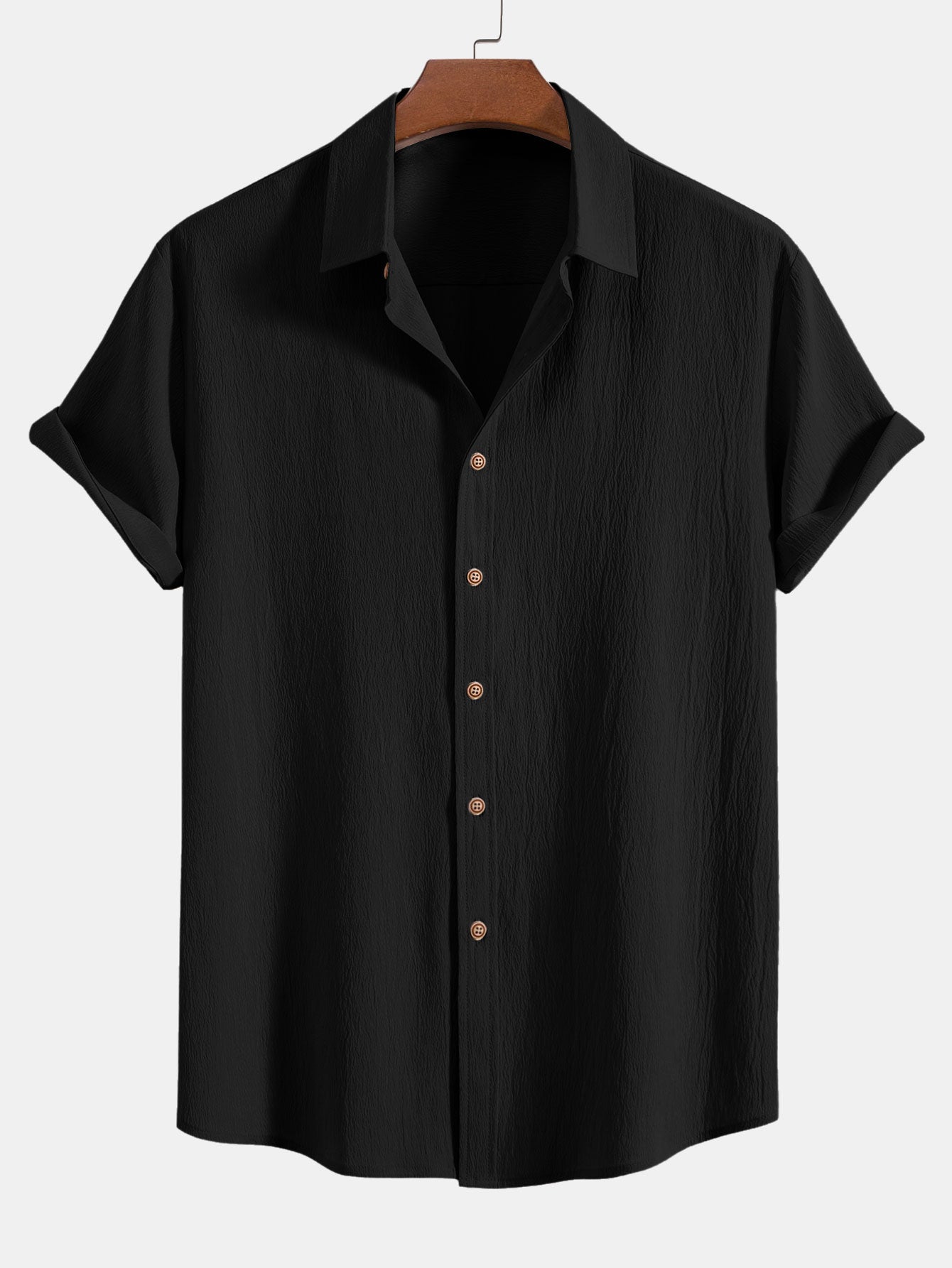 Crinkled Textured Button Up Shirt & Straight Leg Pants