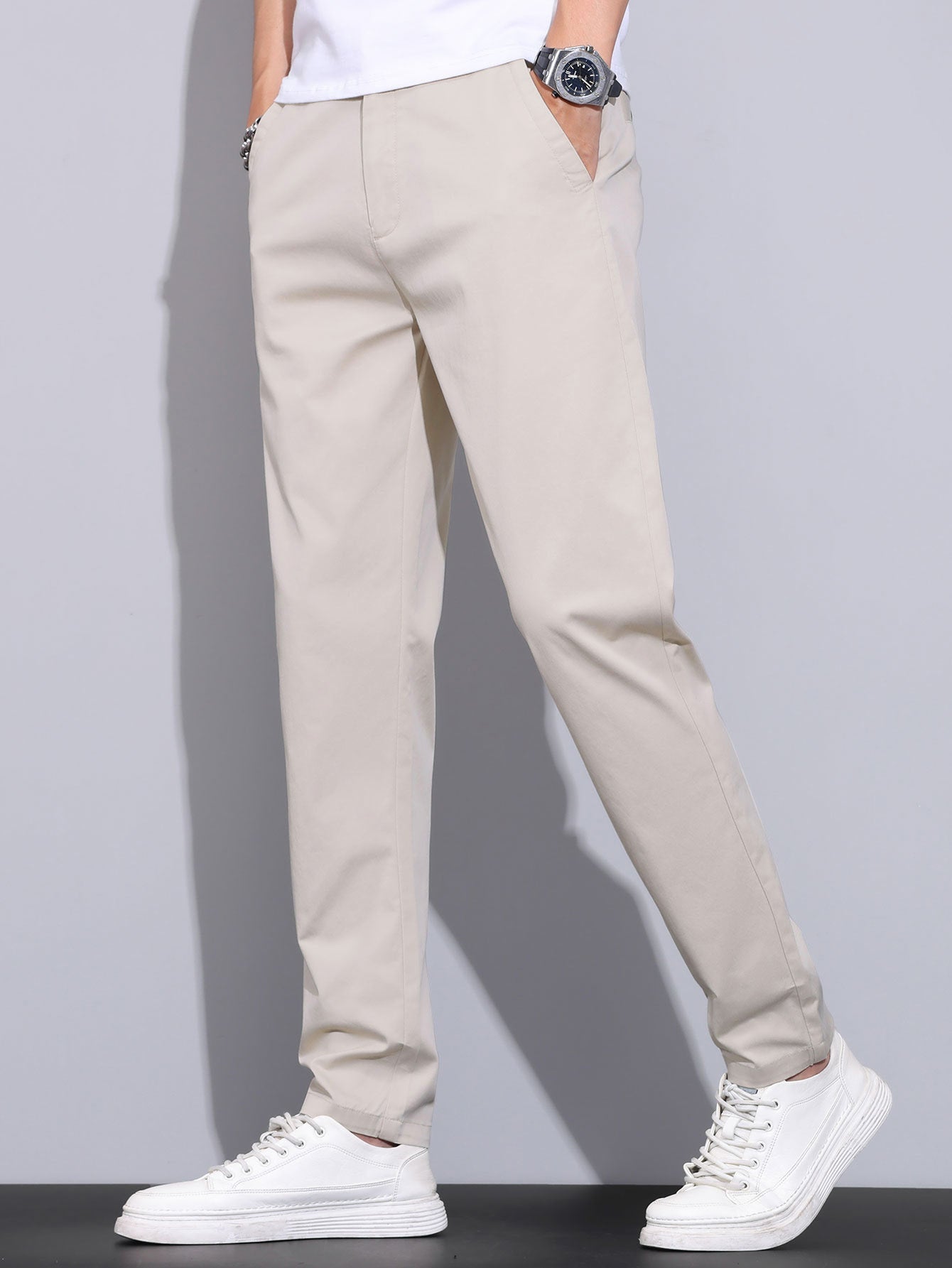 Twisted Jacquard Knit Polo & Elastic Waist Straight Leg Trousers
