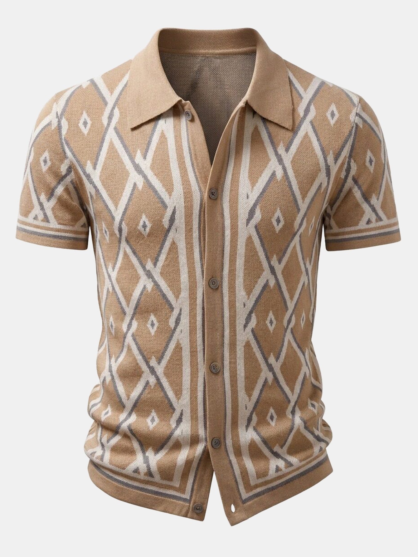 Retro Rhombus Geometric Knit Shirt & Slim Fit Tapered Trousers