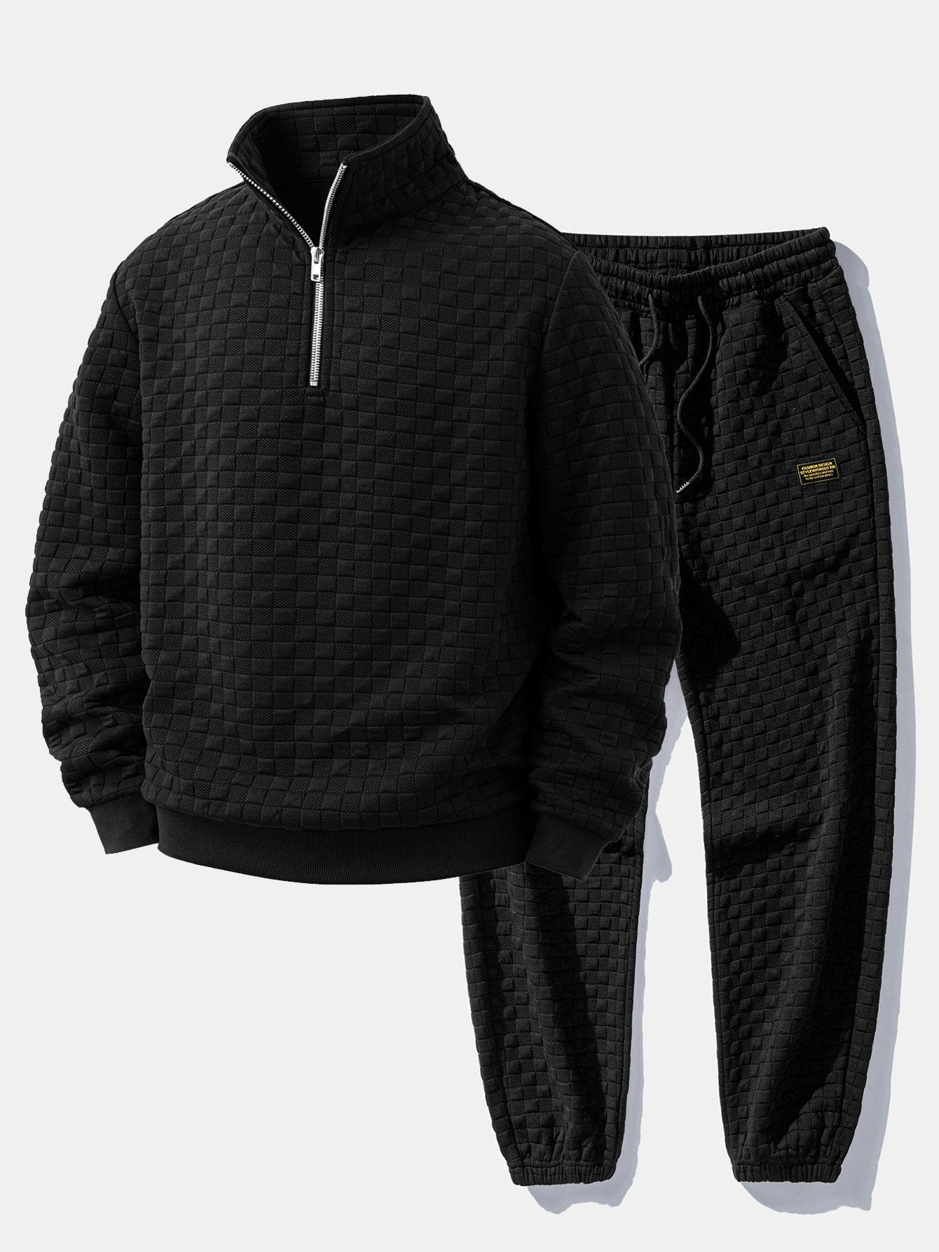 Checkerboard Jacquard Quarter Zip Sweatshirt & Jogger Pants