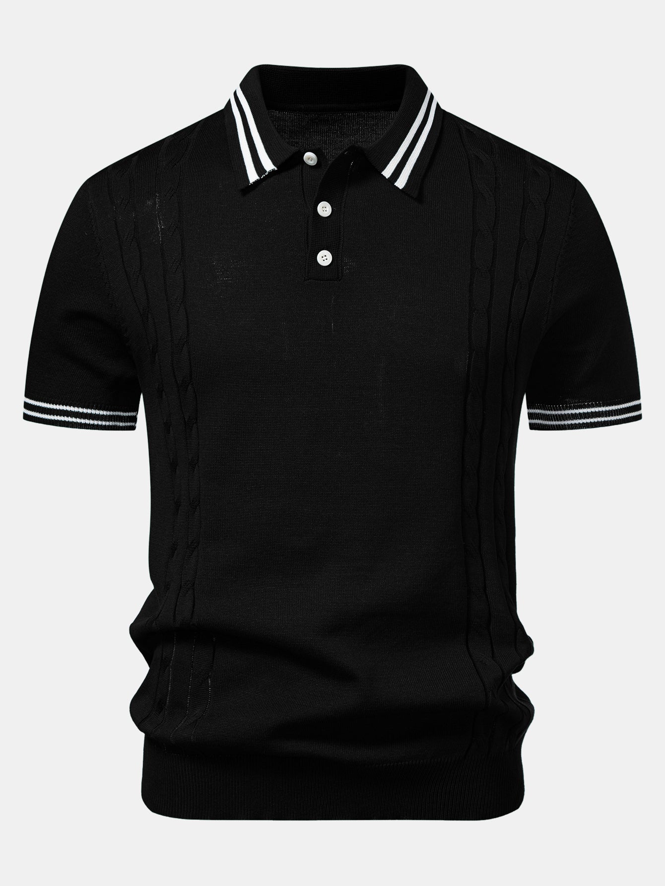 Contrast Trim Twisted Jacquard Knit Polo & Slim Fit Tapered Trousers