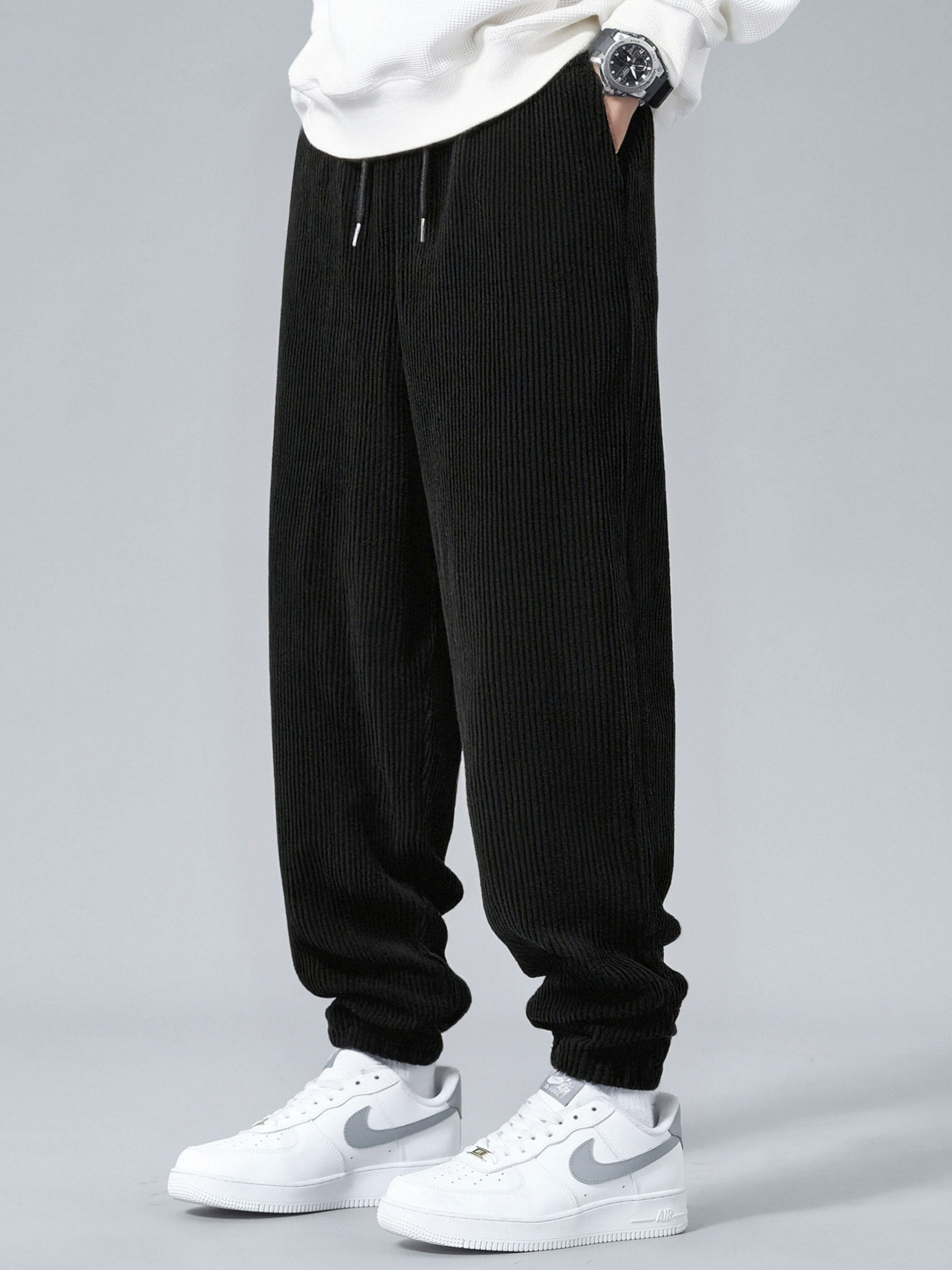 Relax Fit Quarter Zip Ethnic Geometric Patchwork Teddy Sweatshirt & Corduroy Jogger Pants