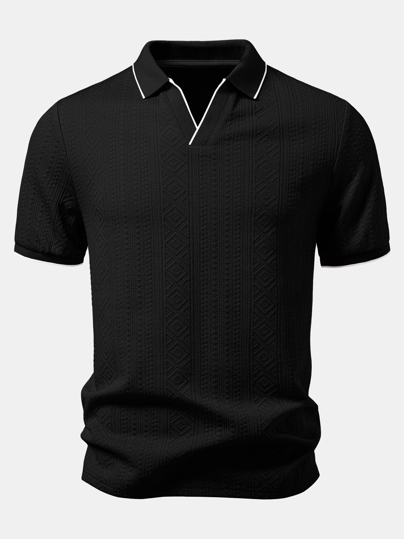 Geometric Jacquard V Neck Polo & Slim Fit Tapered Trousers