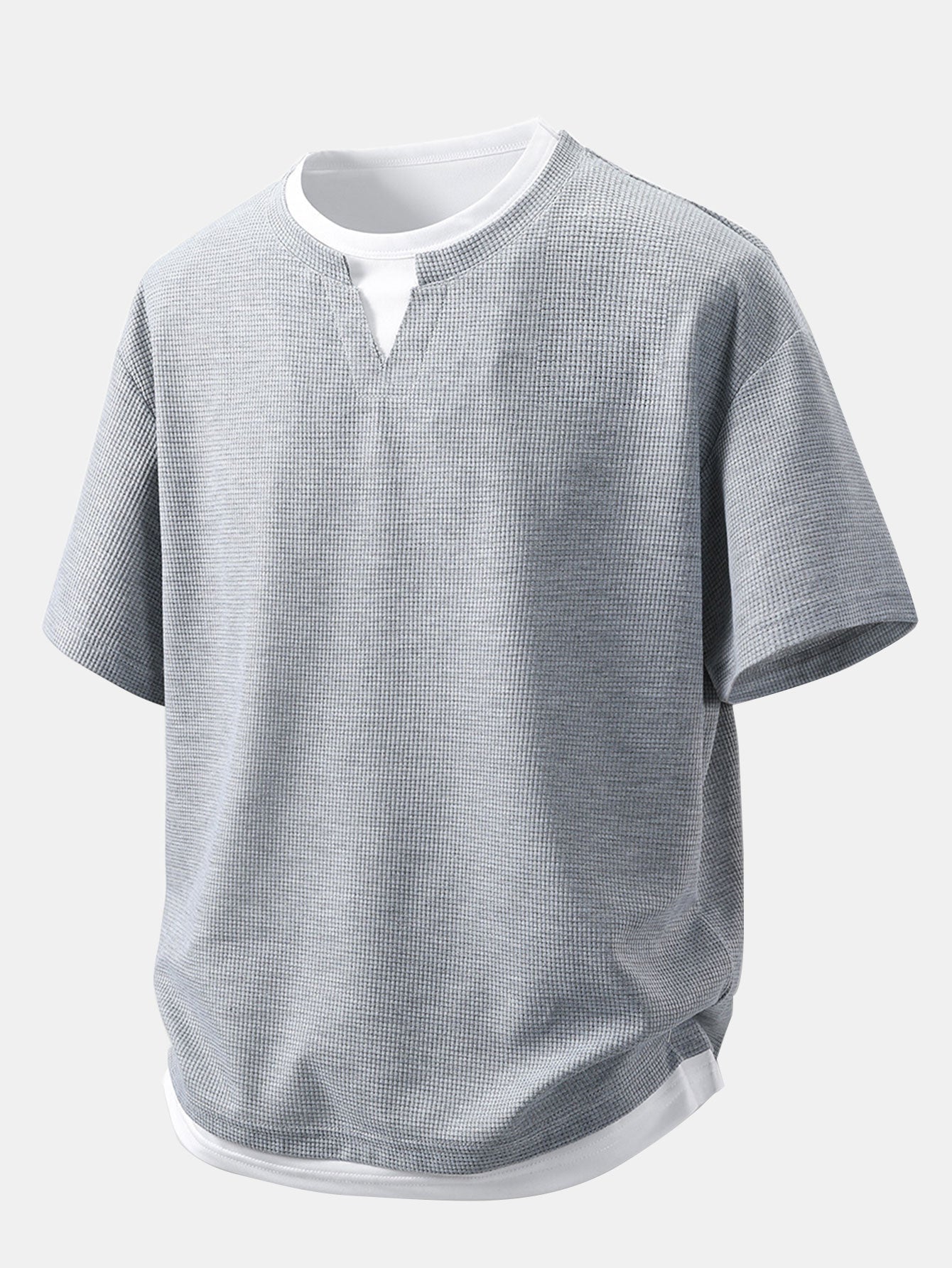 Relax Fit 2 In 1 Notched Collar Waffle T-Shirt & Waffle 7″ Shorts
