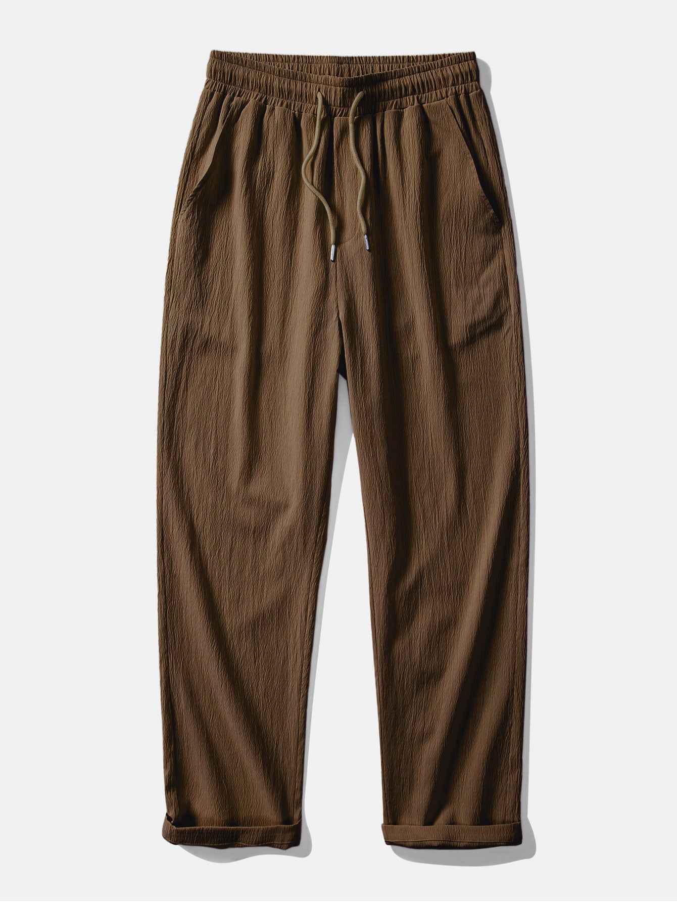 Linen Rayon Blend Button Up Shirt & Crinkle Textured Straight Leg Pants