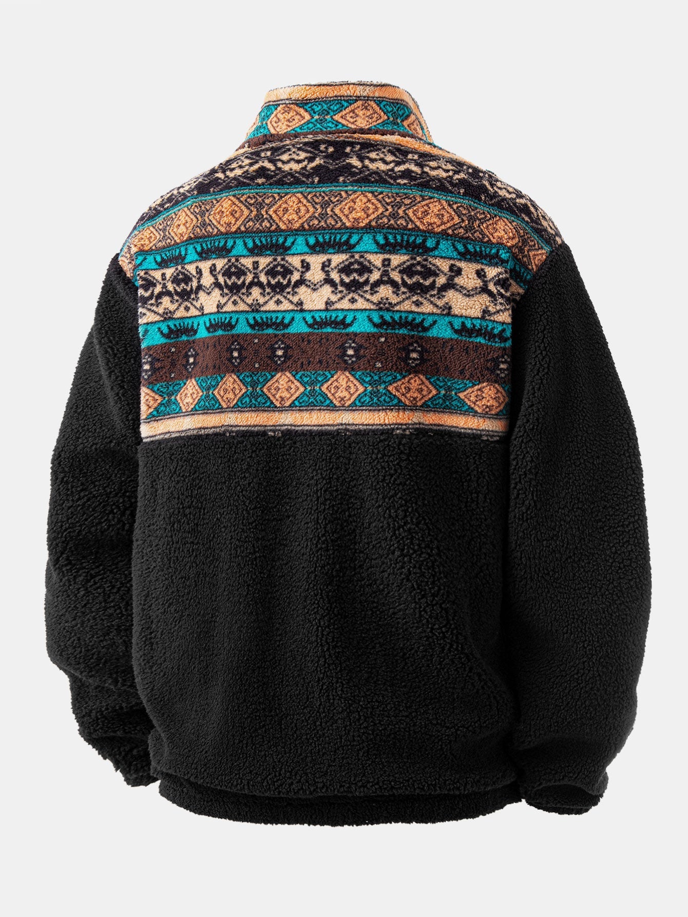 Relax Fit Quarter Zip Ethnic Geometric Patchwork Teddy Sweatshirt & Corduroy Jogger Pants