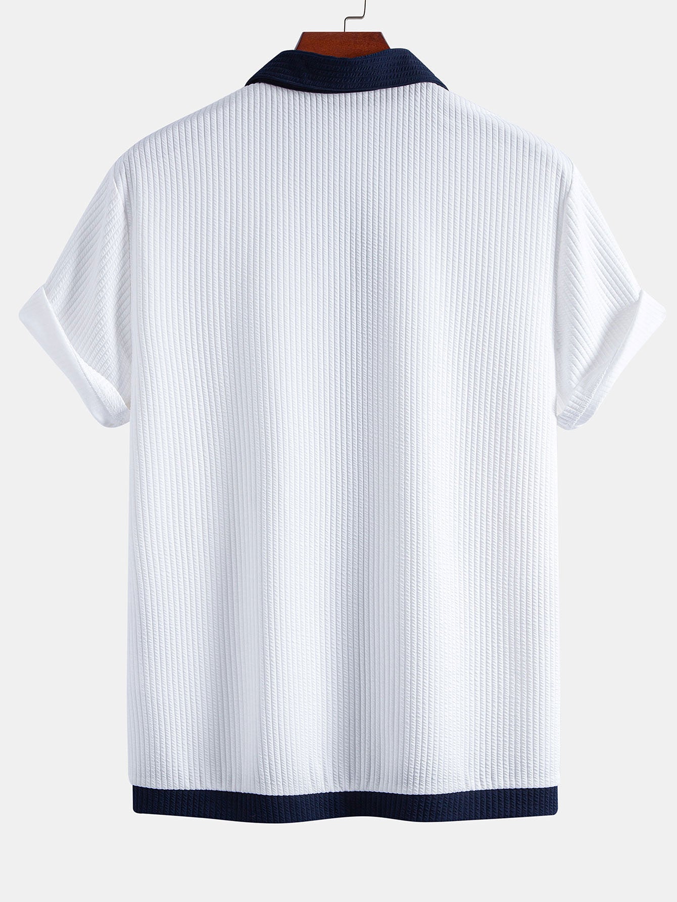 Contrast Ribbed Button Up Shirt & Drawstring Ribbed Shorts