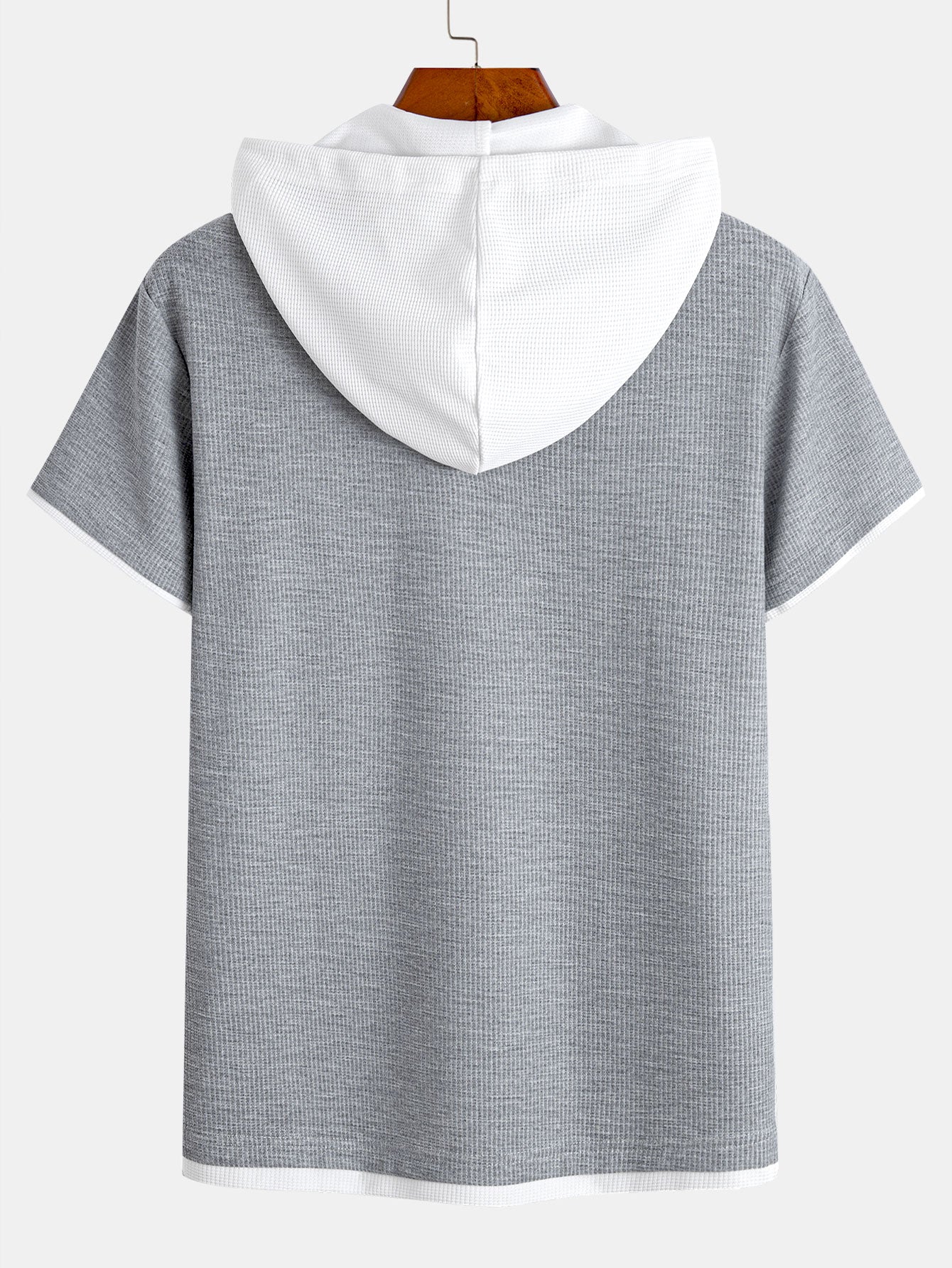 Contrast Button-Placket Waffle Hooded T-Shirt & 2 In 1 Waffle 7″ Shorts