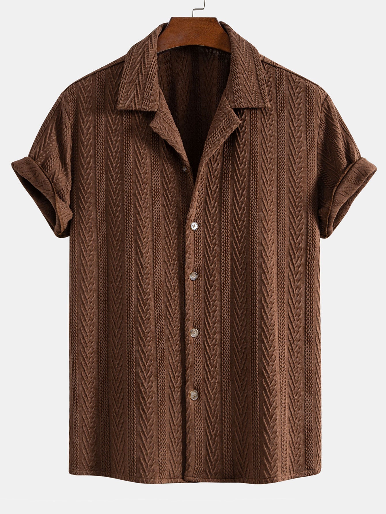 Texture Jacquard Cuban Shirt & Crinkle Textured Drawstring 5" Shorts