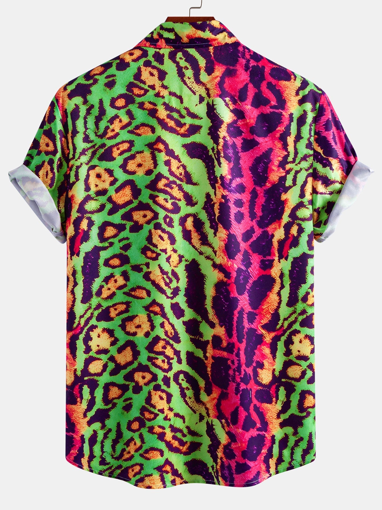 Colorful Leopard Print Button Up Shirt & Swim Shorts