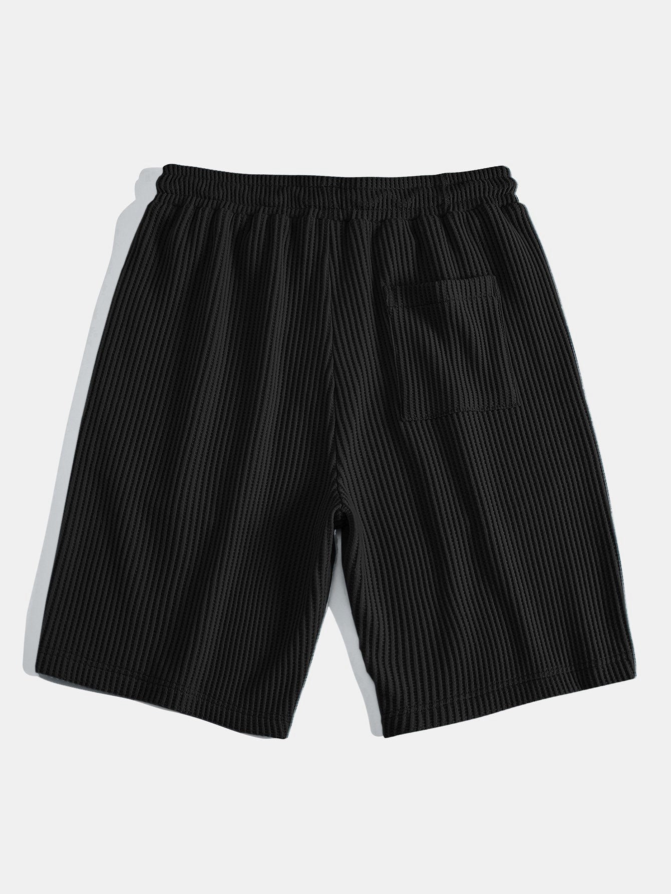 Waffle Ribbed Hem T-Shirt & Drawstring Knit Waffle Shorts