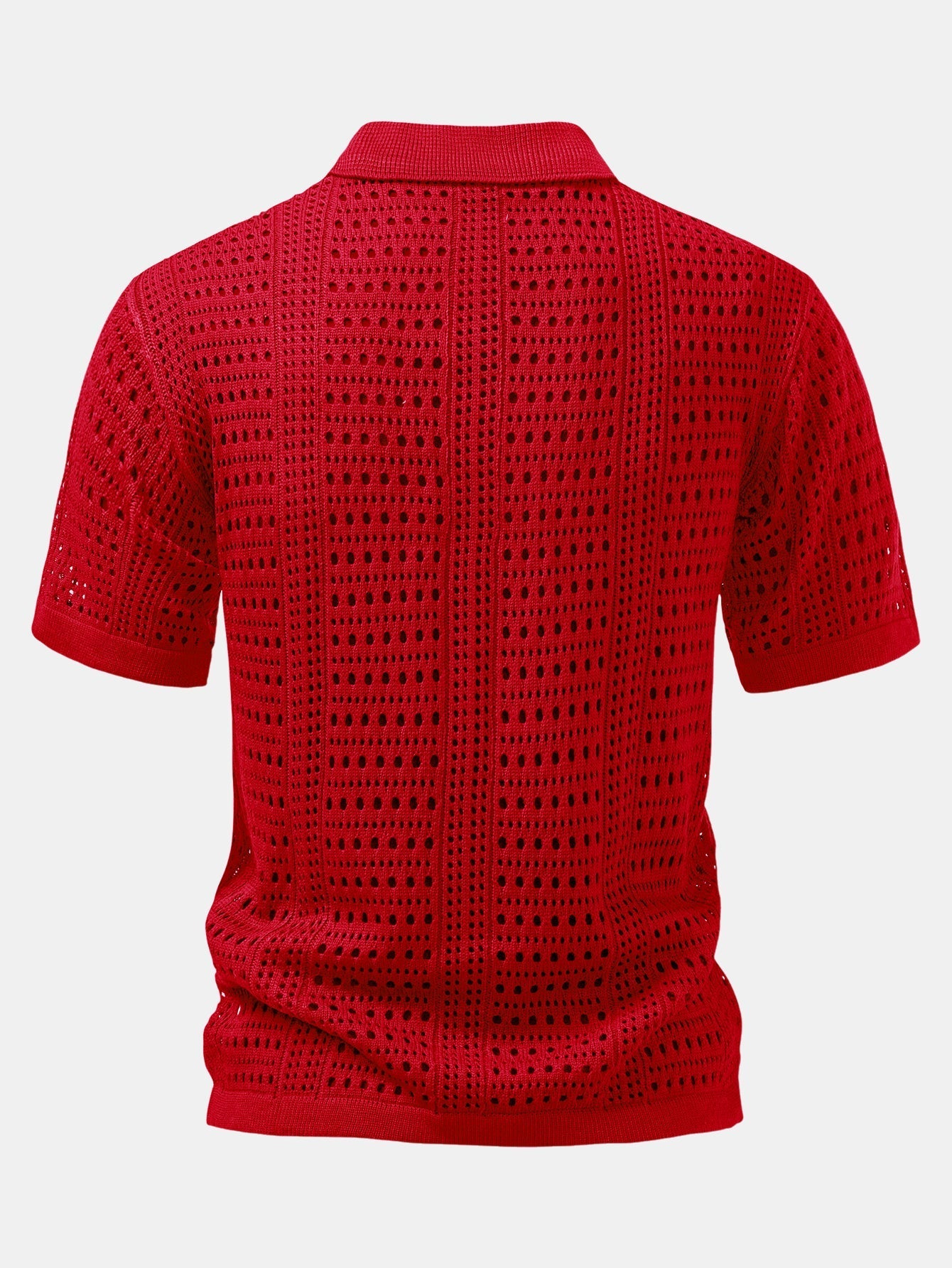 Crochet V Neck Polo Shirt & Crinkle Textured Drawstring 5" Shorts