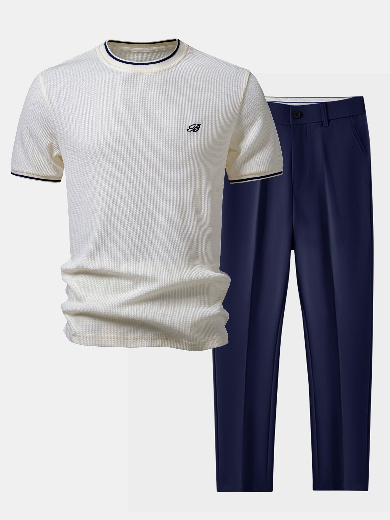 Contrast Trim Waffle Ringer T-Shirt & Slim Fit Tapered Trousers