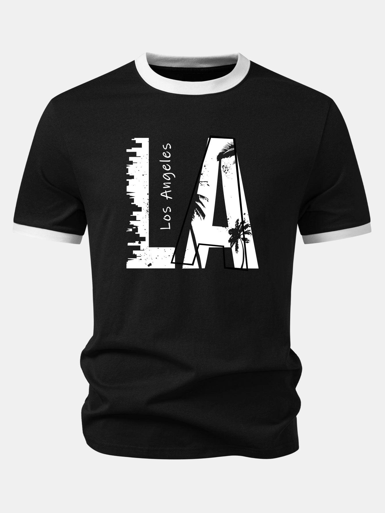 Los Angeles Print Contrast Ringer T-Shirt & 5" Drawstring Corduroy Shorts