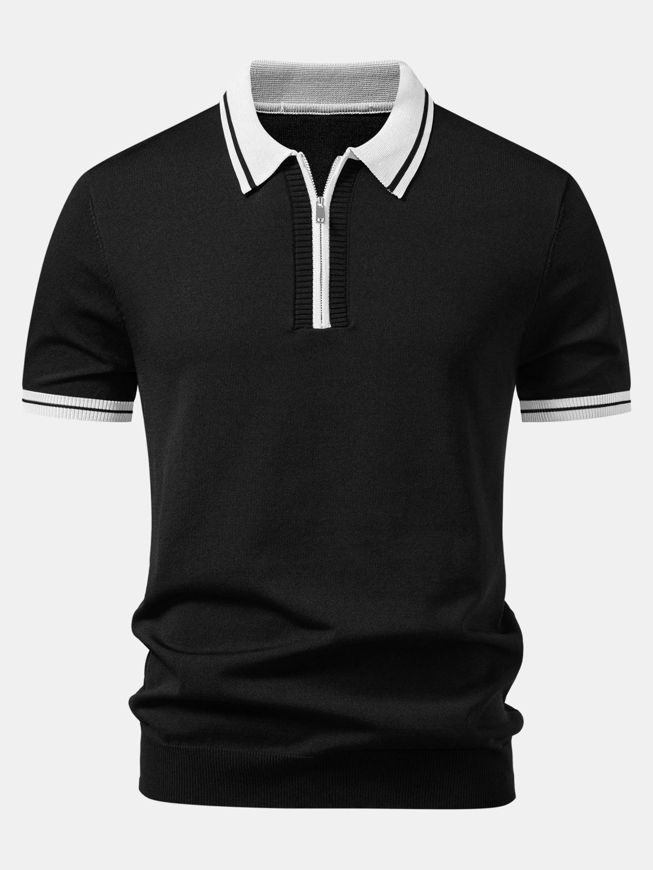 Contrast Trim Zipper Knit Polo & Slim Fit Tapered Trousers