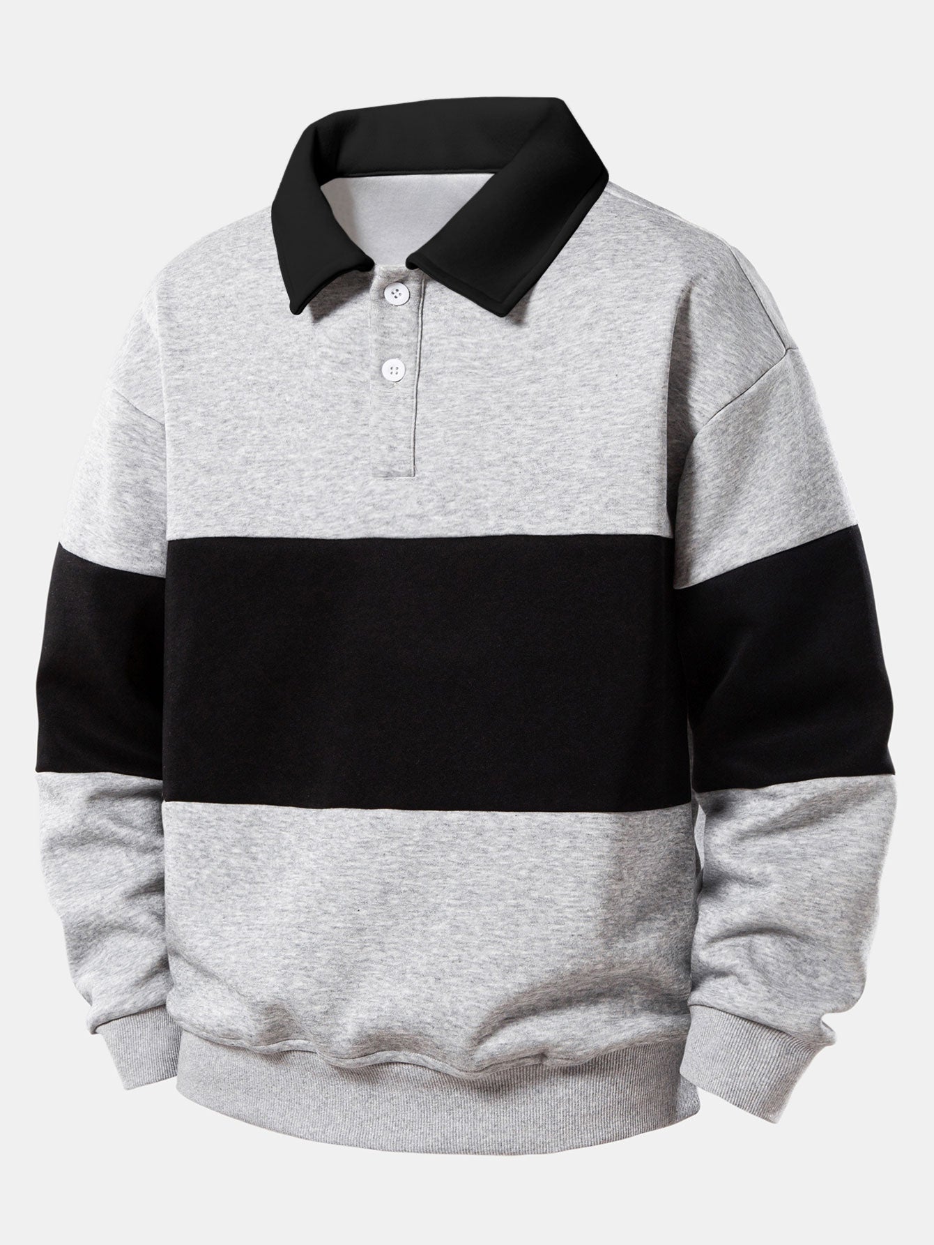 Relax Fit Color Block Polo Collar Sweatshirt & Straight Leg Pleated Pintuck Sweatpants