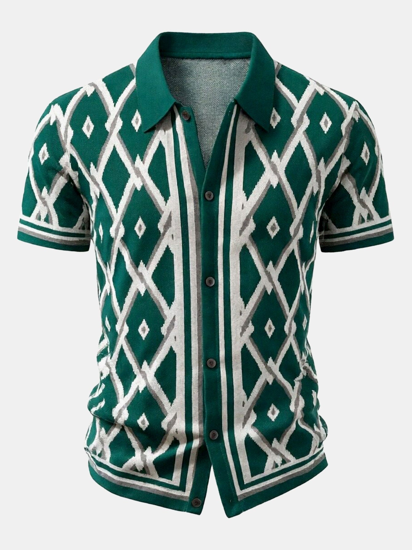 Retro Rhombus Geometric Knit Shirt & Slim Fit Tapered Trousers