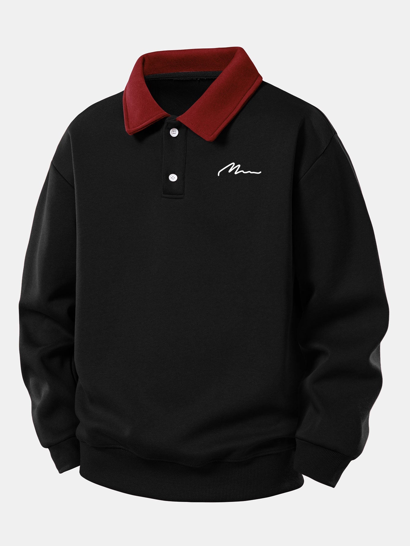 Relax Fit Letter Print Contrast Polo Sweatshirt & Straight Leg Pleated Pintuck Sweatpants
