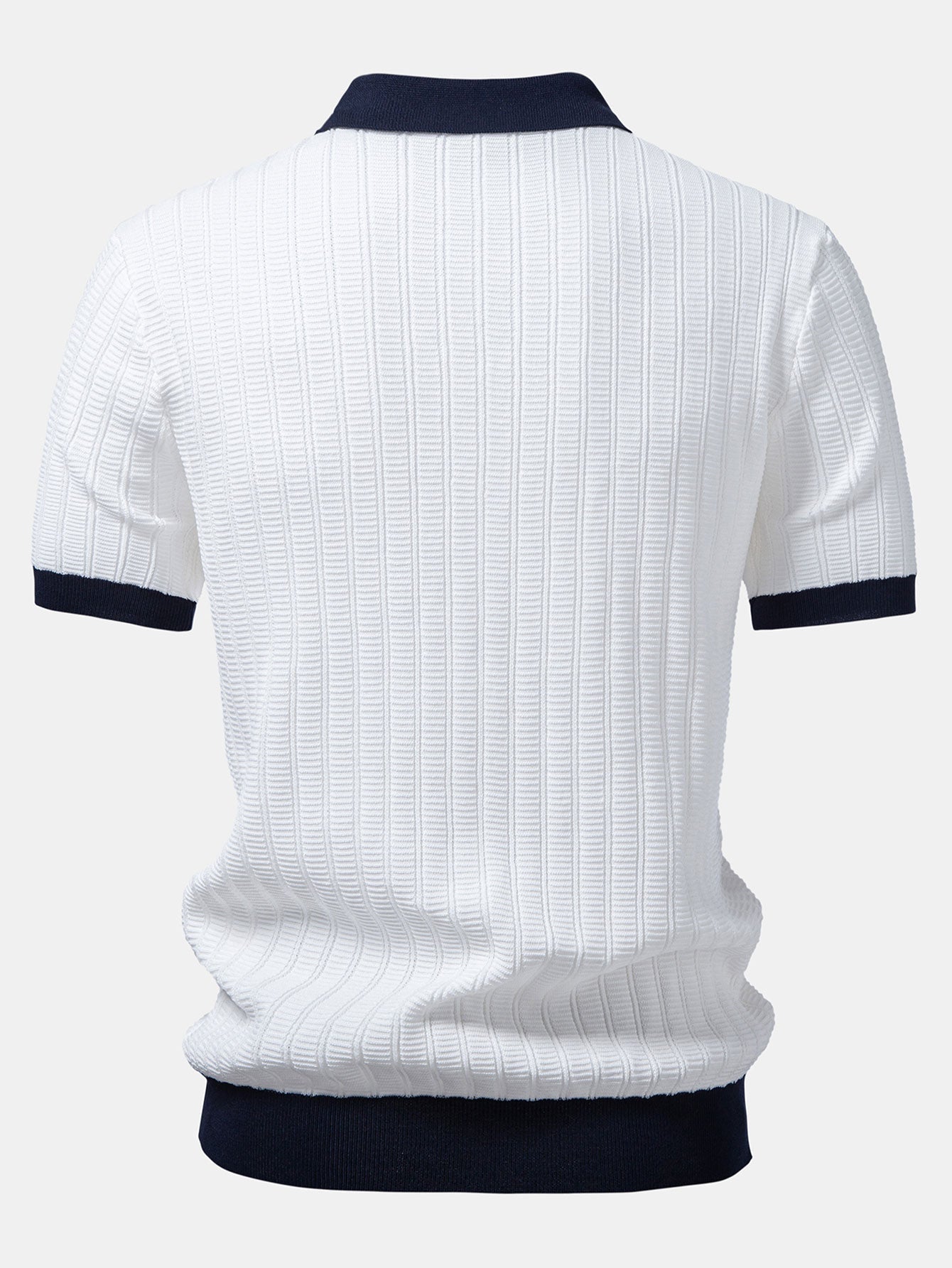 Contrast Textured Johnny Collar Knit Polo & Elastic Waist Straight Leg Trousers