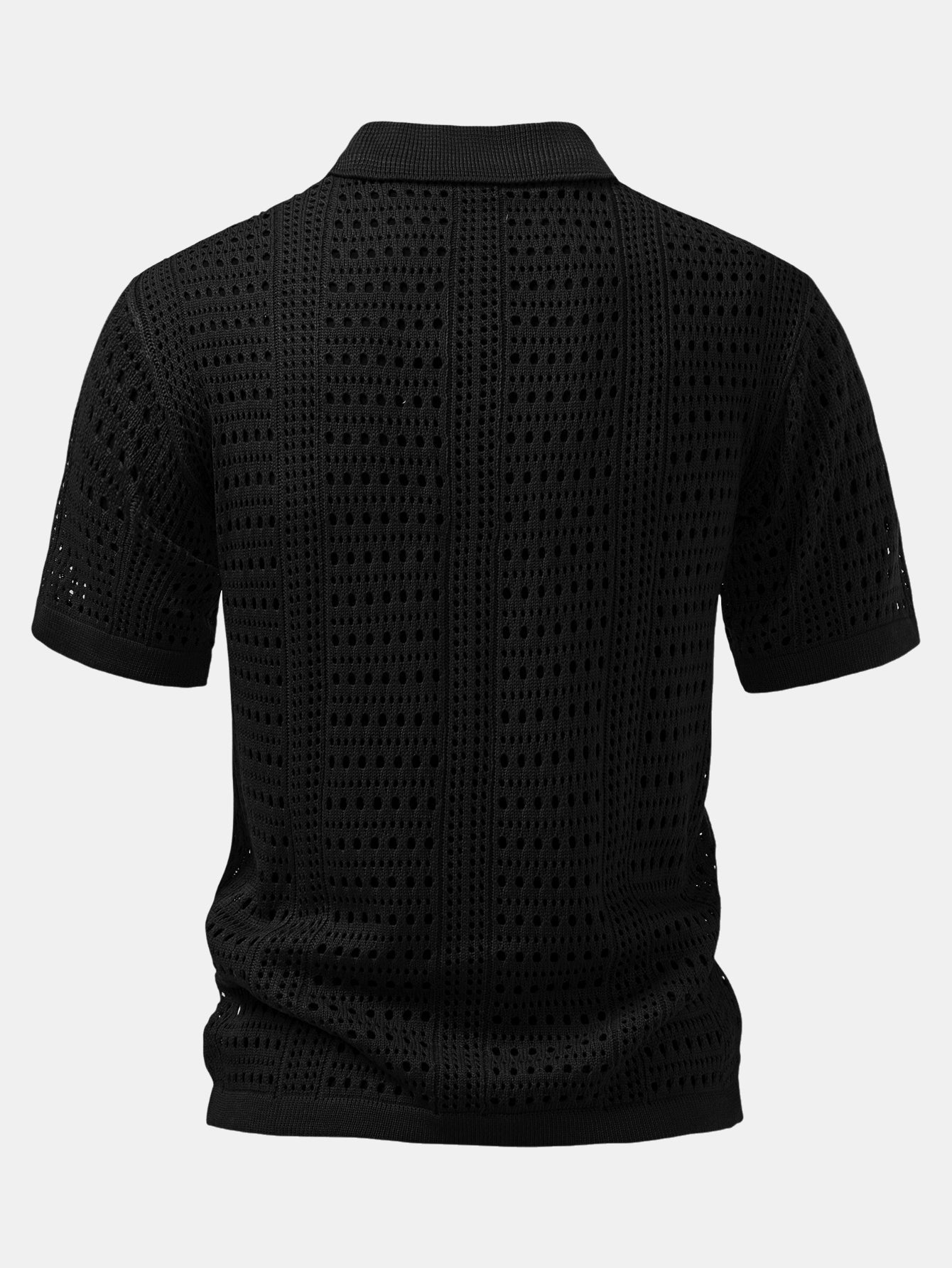Crochet V Neck Polo Shirt & Crinkle Textured Straight Leg Pants