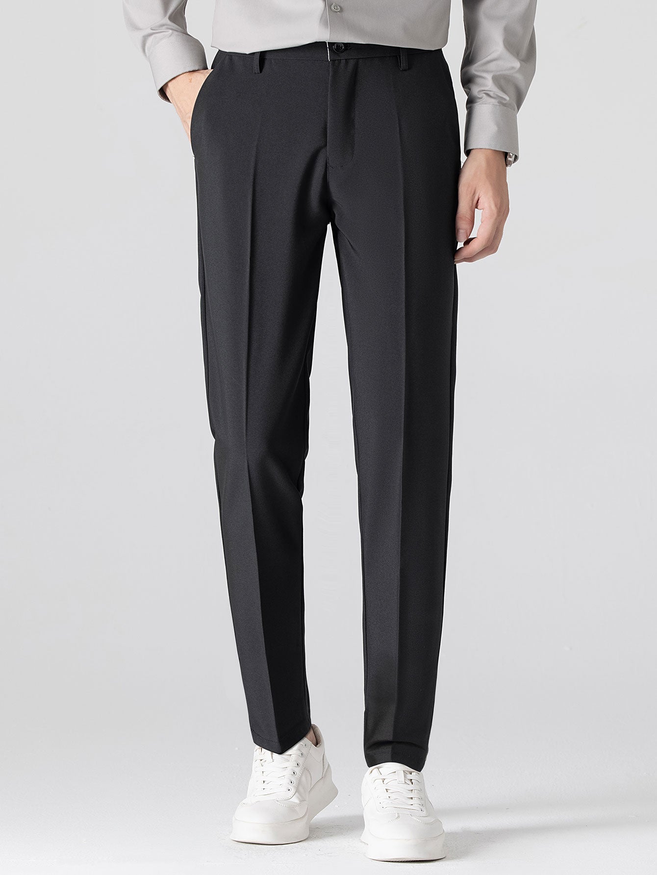 Contrast Zipper Knit Polo & Slim Fit Tapered Trousers