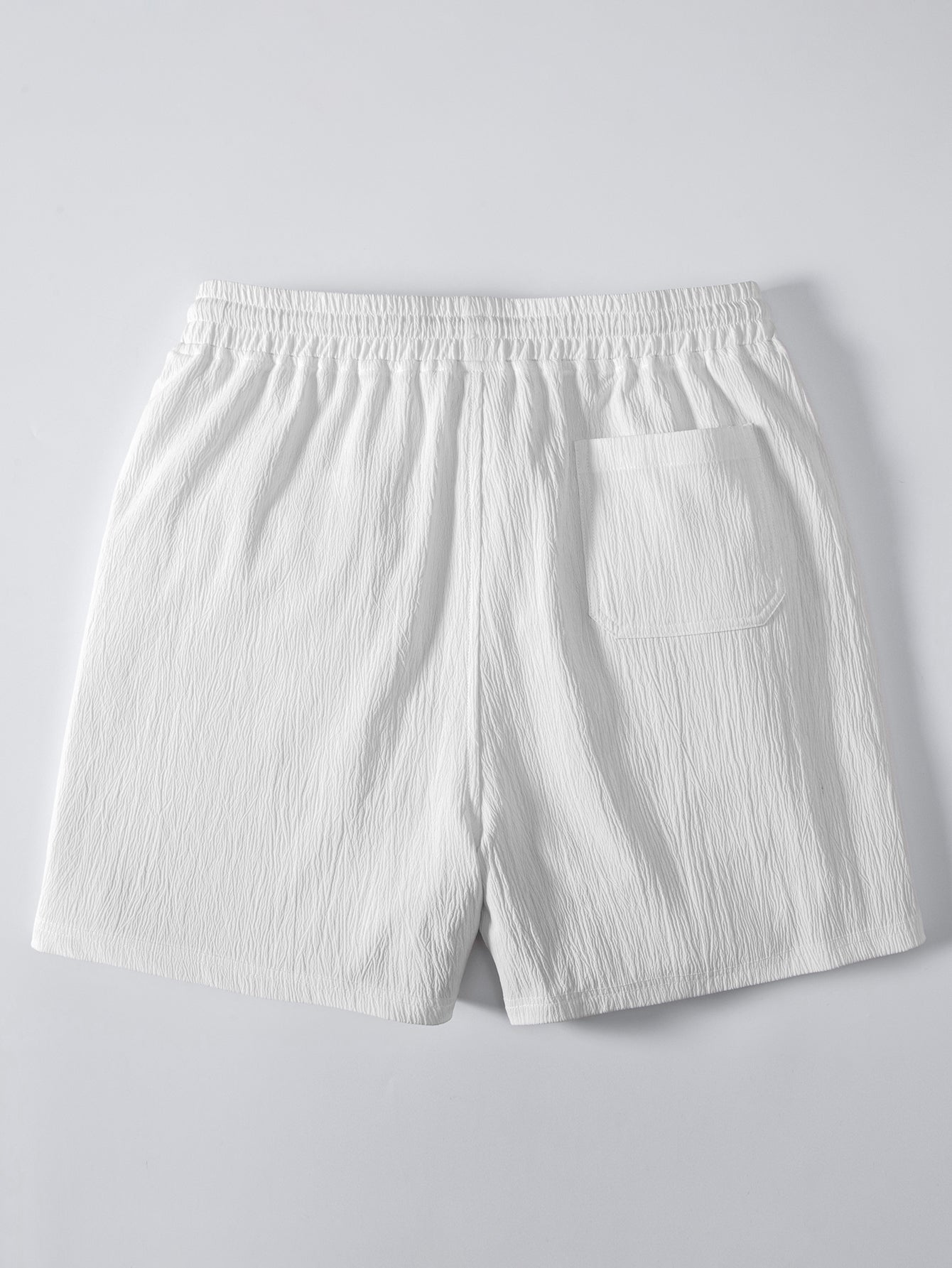 Stripe Linen Look Button Up Shirt & Crinkle Textured Drawstring 5" Shorts