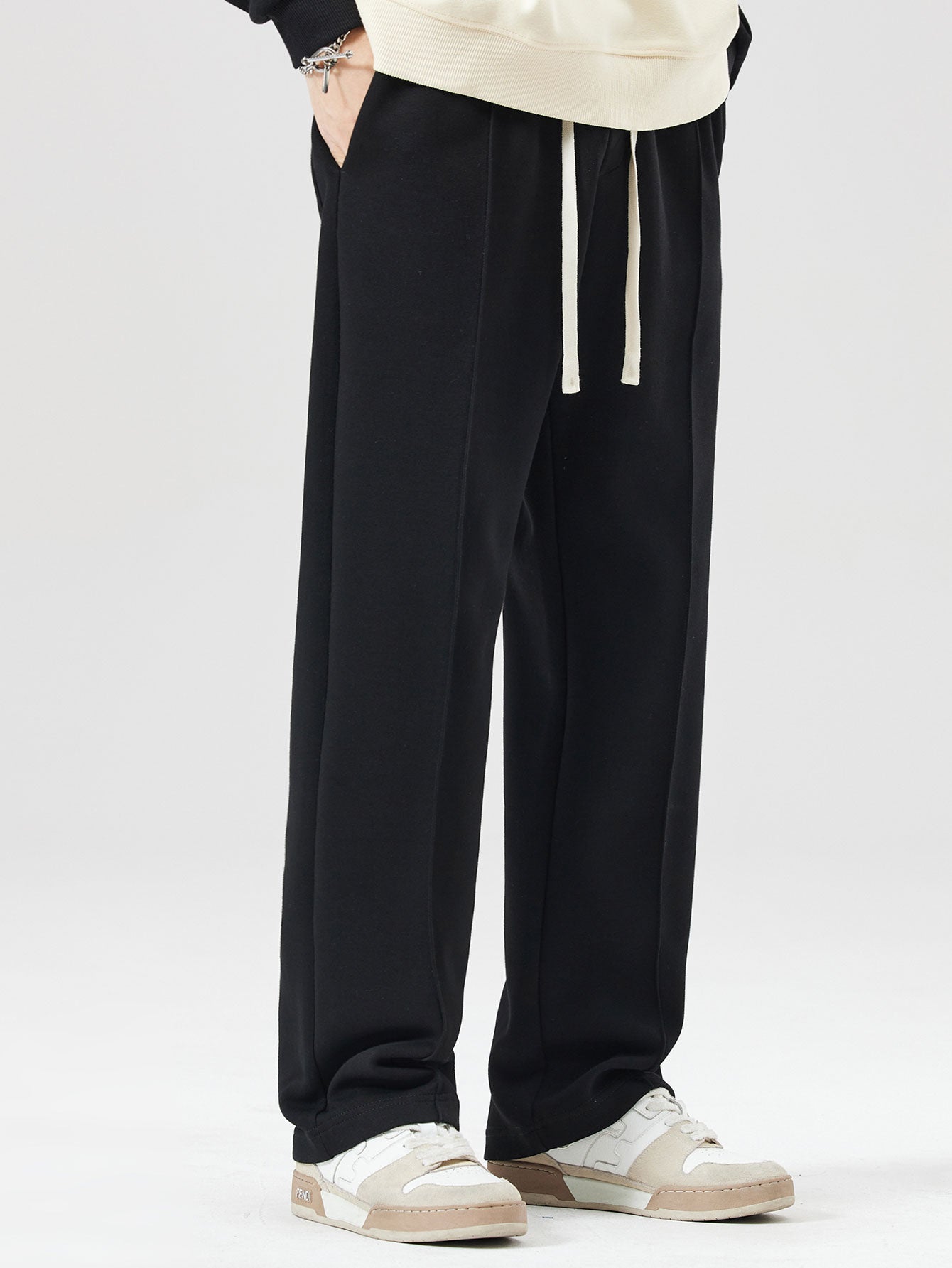 Relax Fit Letter Print Contrast Polo Sweatshirt & Straight Leg Pleated Pintuck Sweatpants