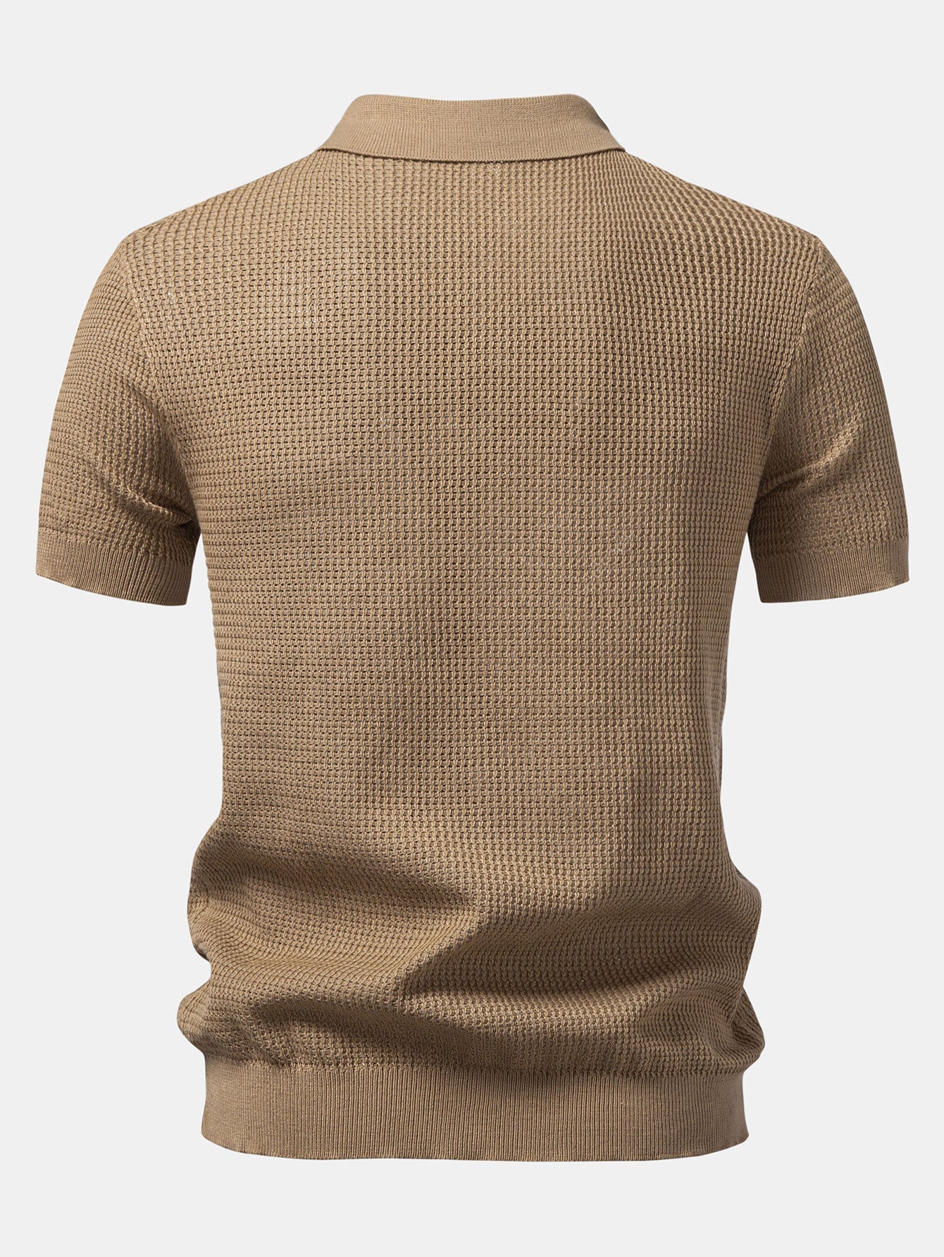 Textured Johnny Collar Crocheted Knit Polo & Straight Leg Linen Pants