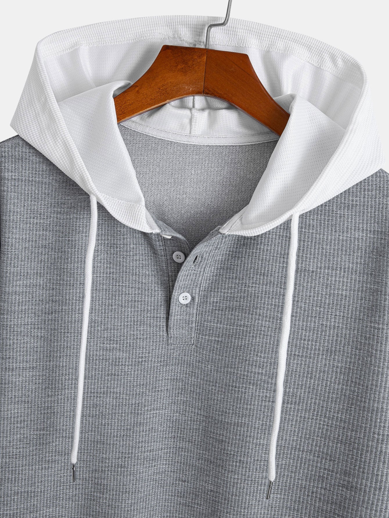 Contrast Button-Placket Waffle Hooded T-Shirt & 2 In 1 Waffle 7″ Shorts