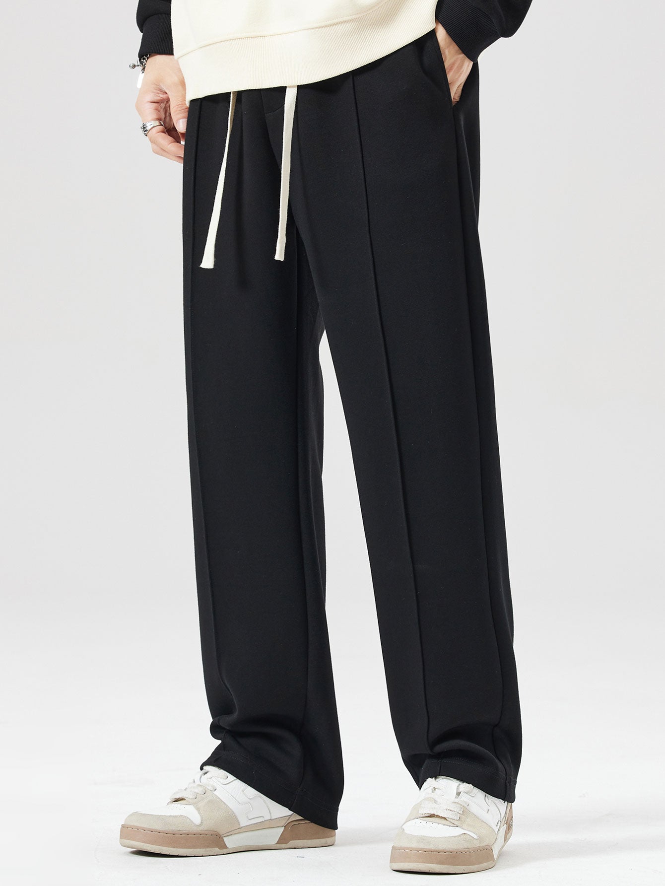 Relax Fit Color Block Polo Collar Sweatshirt & Straight Leg Pleated Pintuck Sweatpants