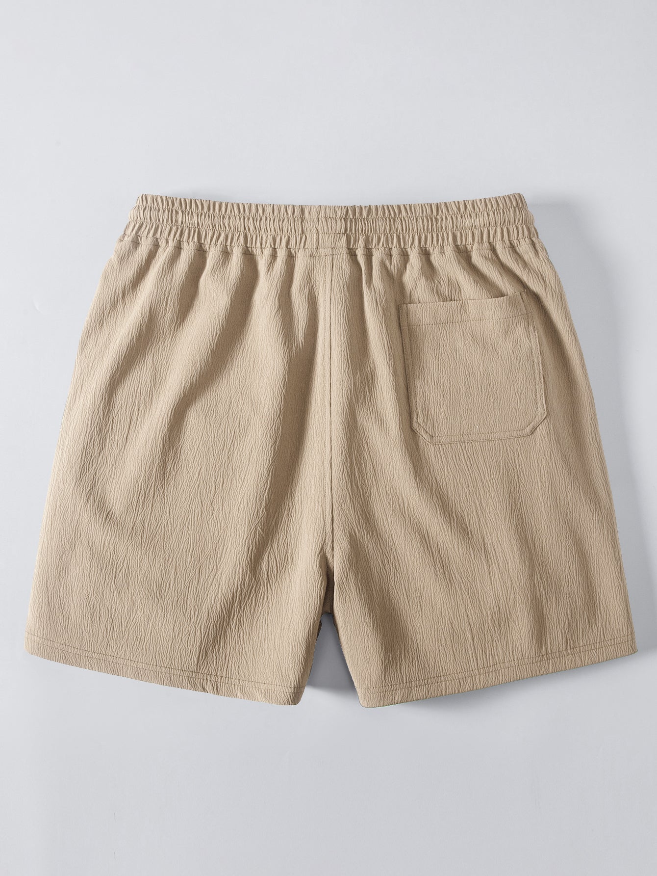 Short Sleeve V Neck Linen Rayon Blend Shirt & Crinkle Textured Drawstring 5" Shorts