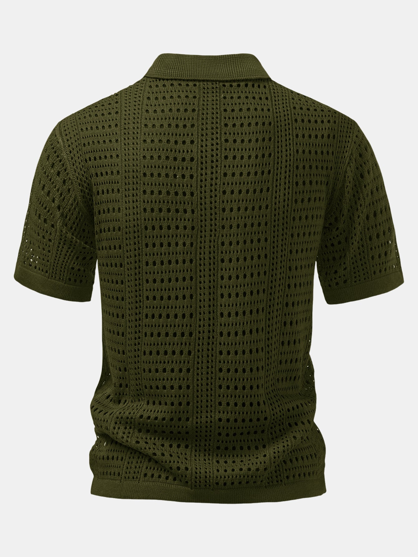 Crochet V Neck Polo Shirt & Crinkle Textured Straight Leg Pants