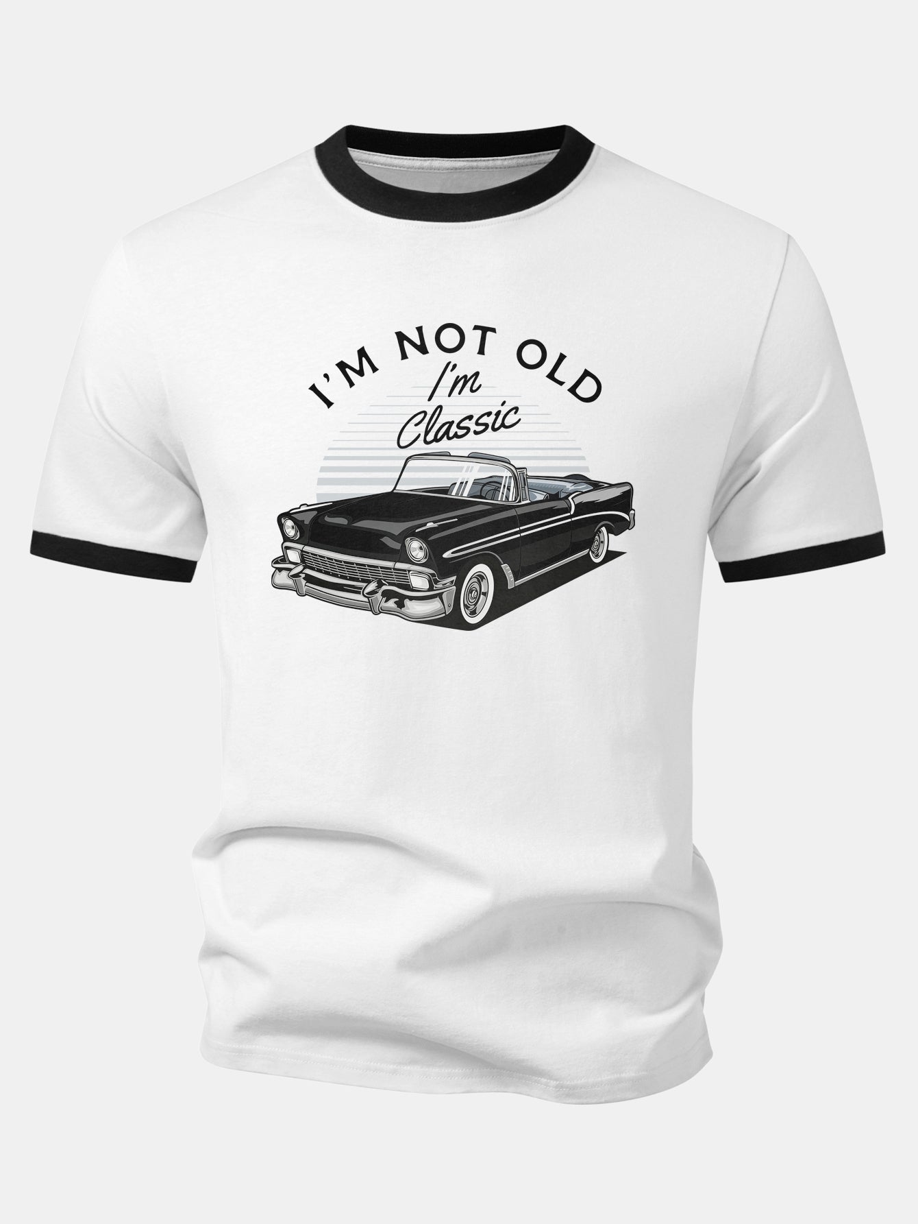 Vintage Car Print Contrast Ringer T-Shirt & 5" Drawstring Corduroy Shorts