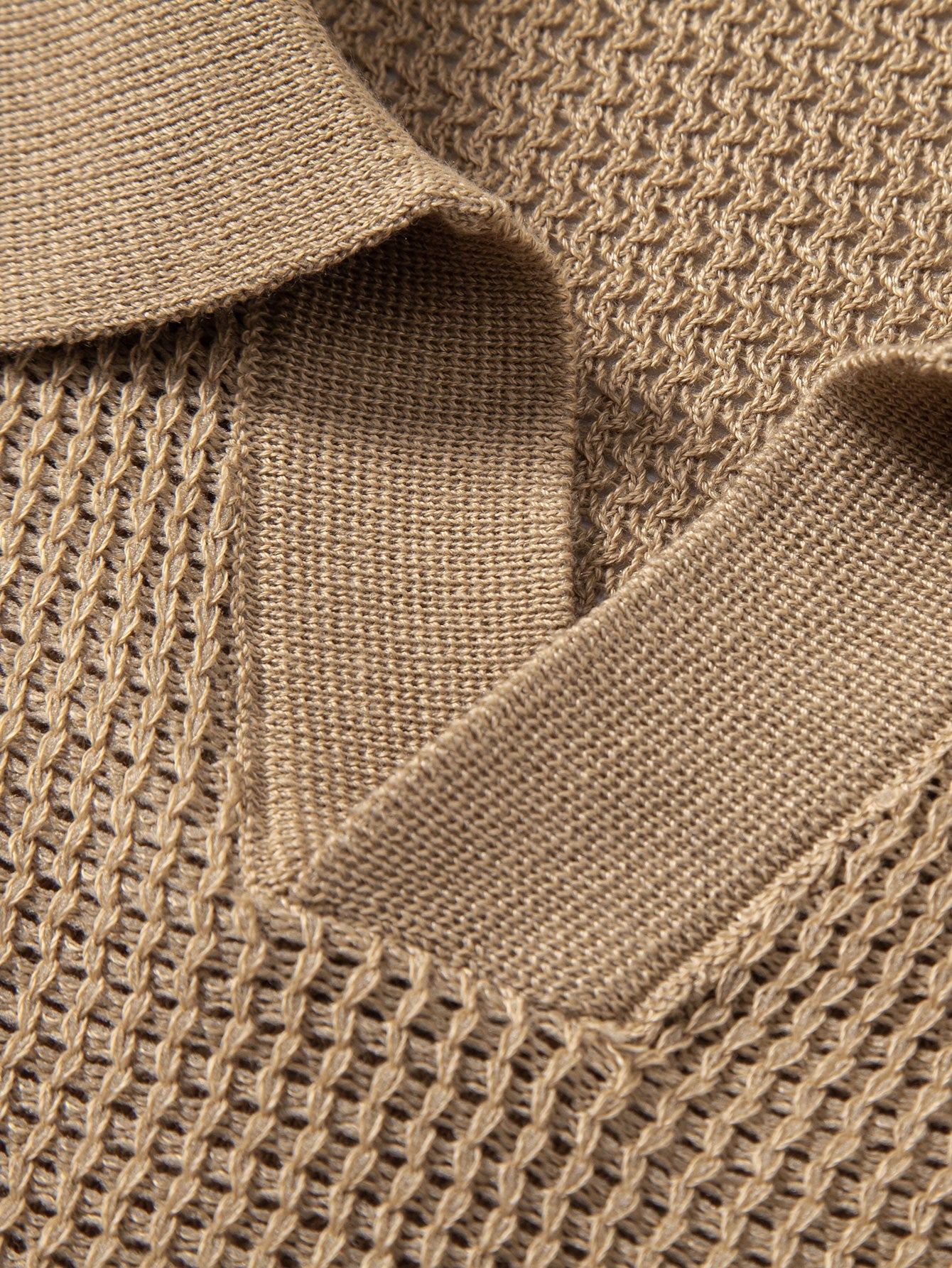 Textured Johnny Collar Crocheted Knit Polo & Straight Leg Linen Pants