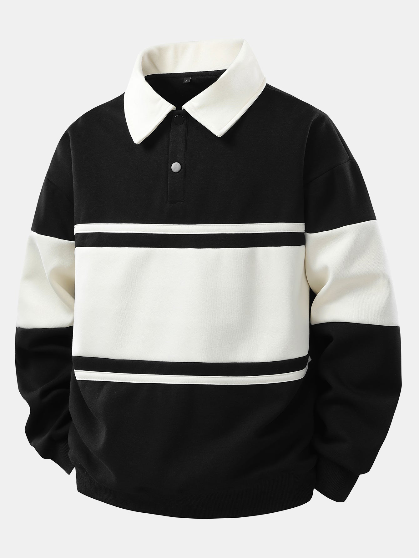 Relax Fit Color Block Patchwork Polo Sweatshirt & Straight Leg Pleated Pintuck Sweatpants