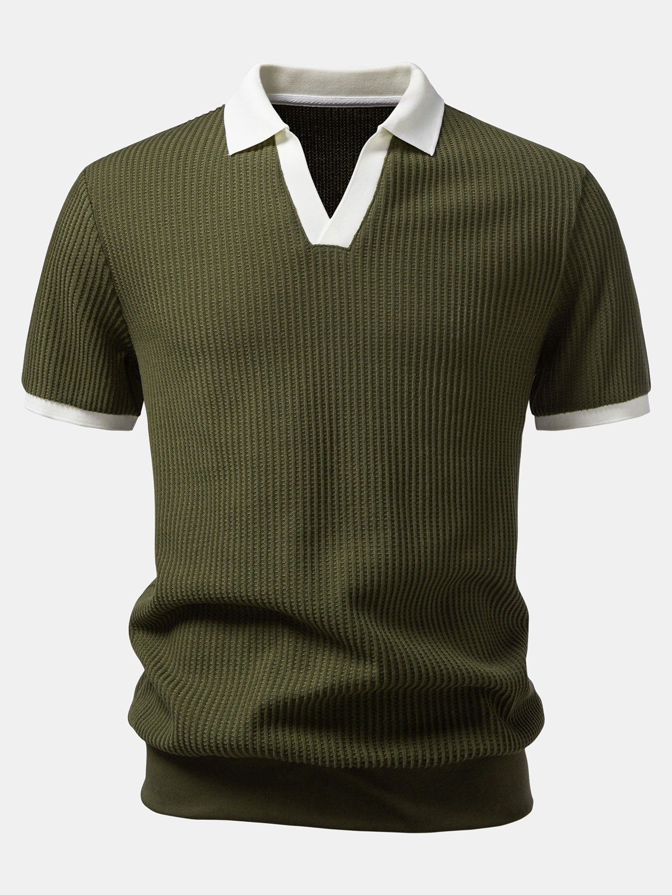 Contrast Knit Waffle Johnny Collar Polo & Slim Fit Tapered Trousers