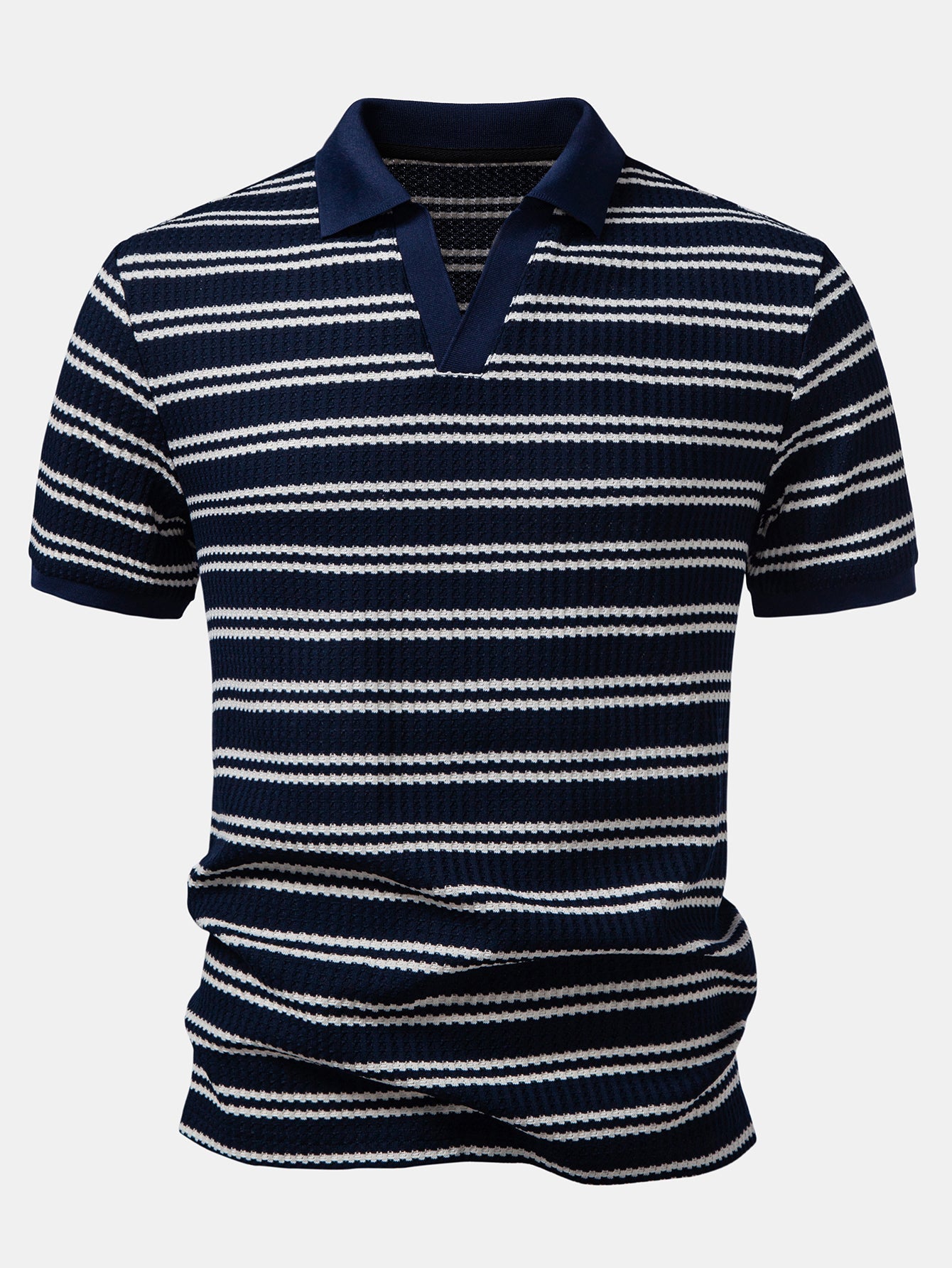 Stripe Waffle Johnny Collar Polo & Slim Fit Tapered Trousers