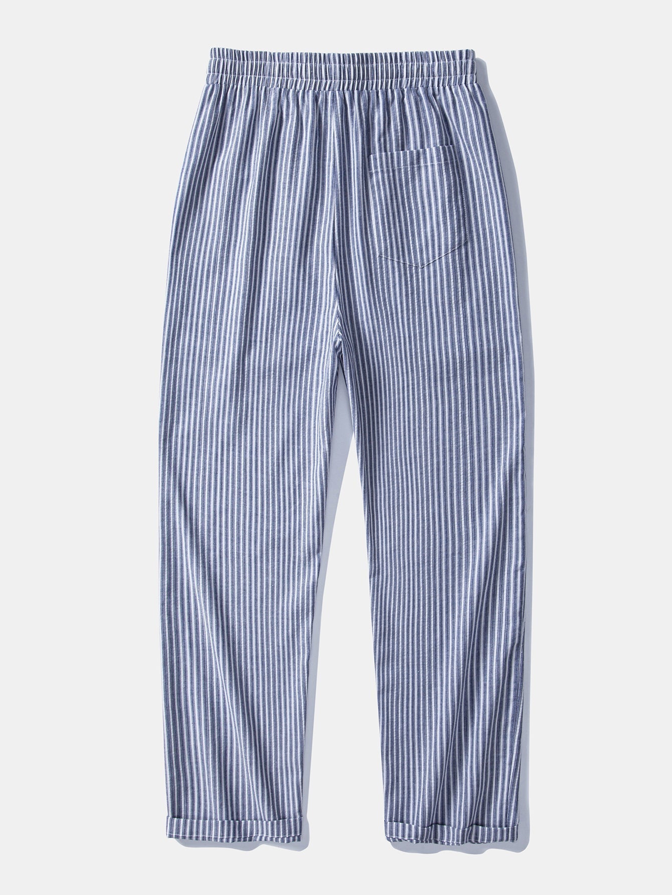 Linen Rayon Blend Button Up Shirt & Linen Look Stripe Straight Leg Pants