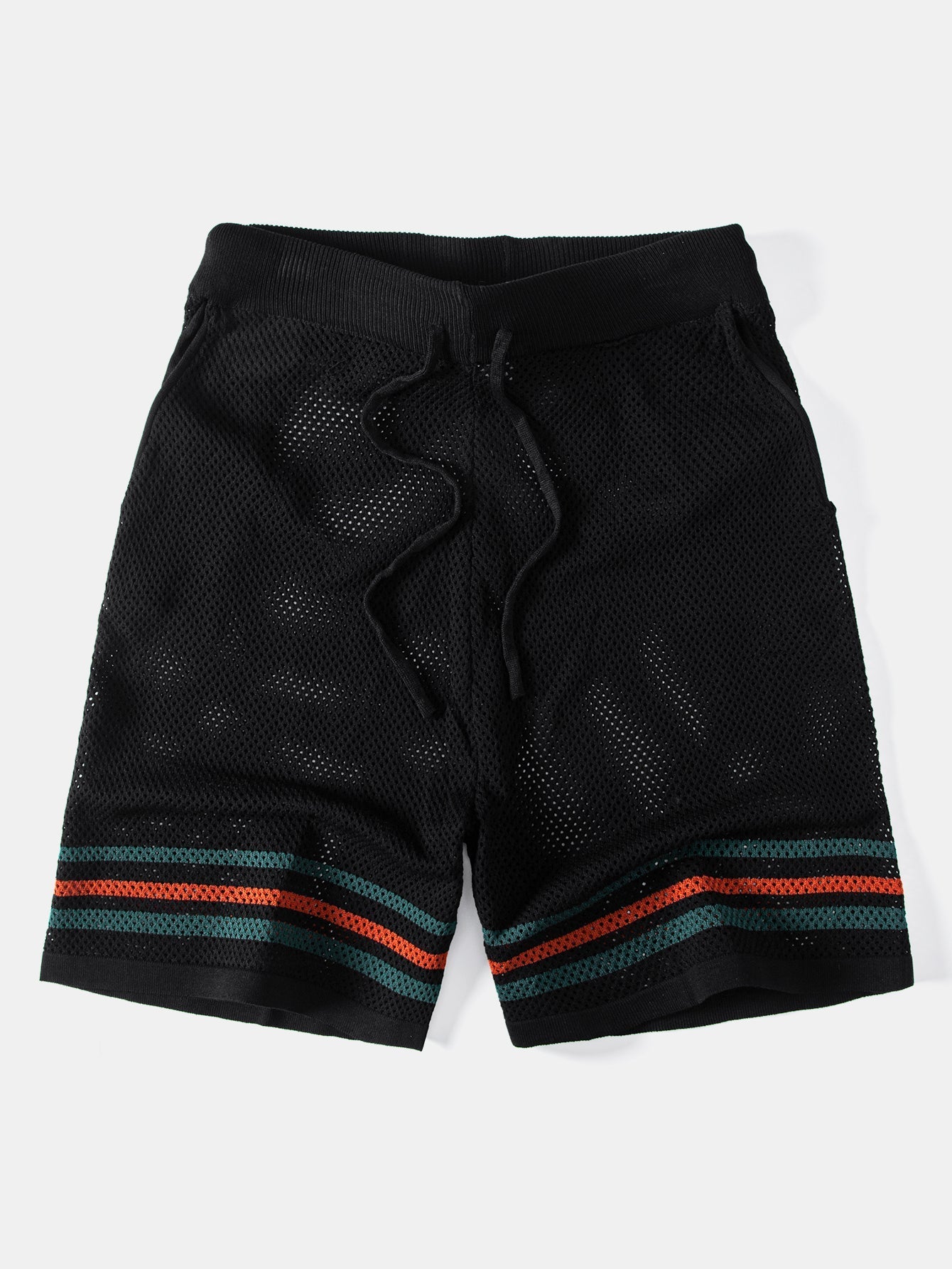 Stripe Button Up Open Knit Shirt & Drawstring Shorts